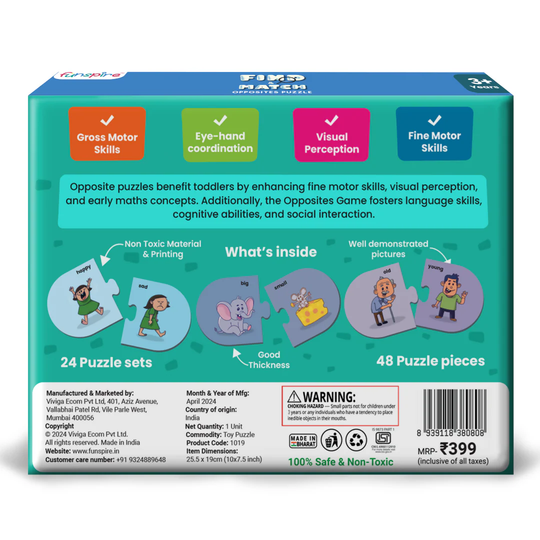 Opposites Matching Puzzle - Ages 3+ (48 cardboard puzzle pieces) Find & Match series - Image 9