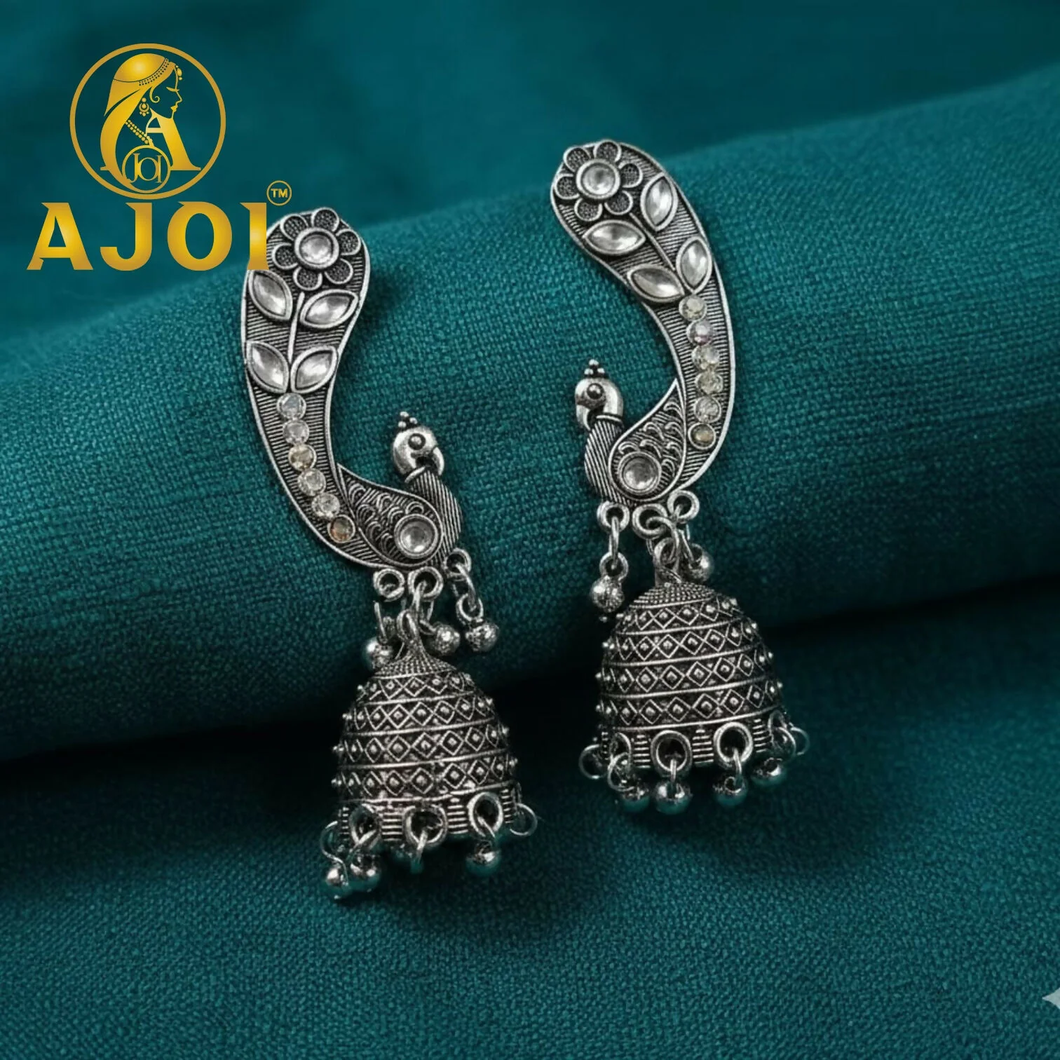 Opulent Floral Peacock Earrings - Image 3