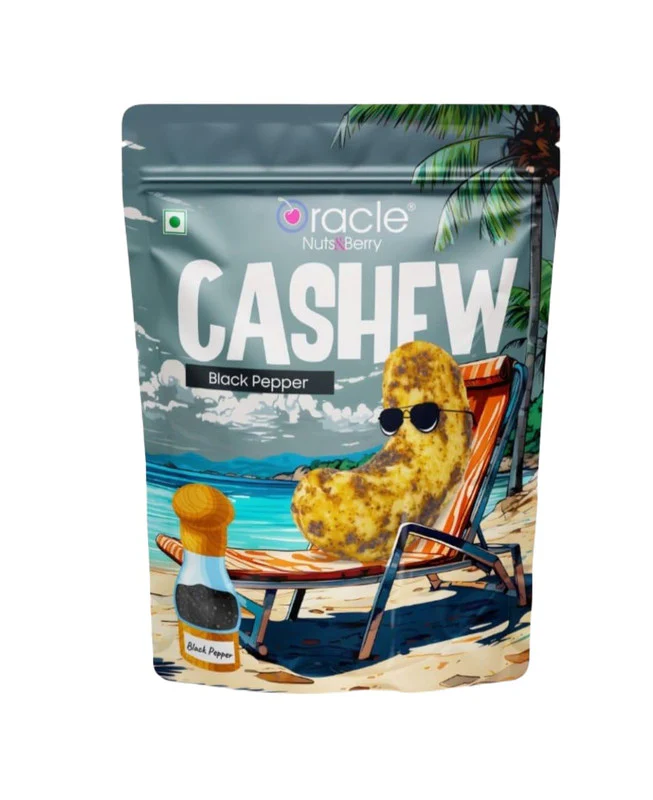 Oracle Black Pepper Roasted & Salted Cashews Crunchy Dry Fruits Snack (200gm) - Image 3