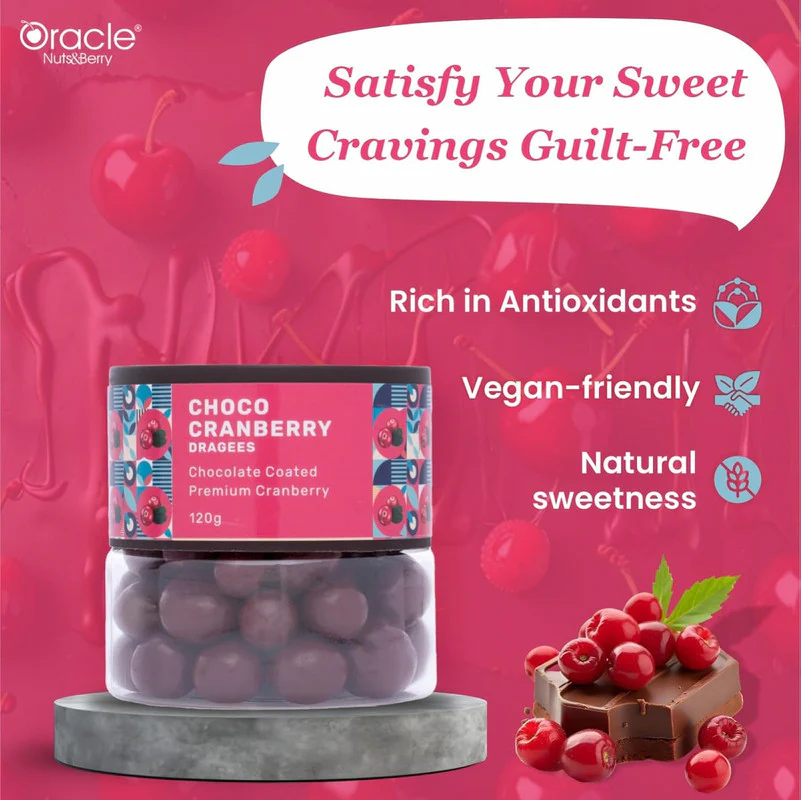 Oracle Choco Cranberry Dragees Chocolate Coated Premium Cranberries (120gm) - Image 3