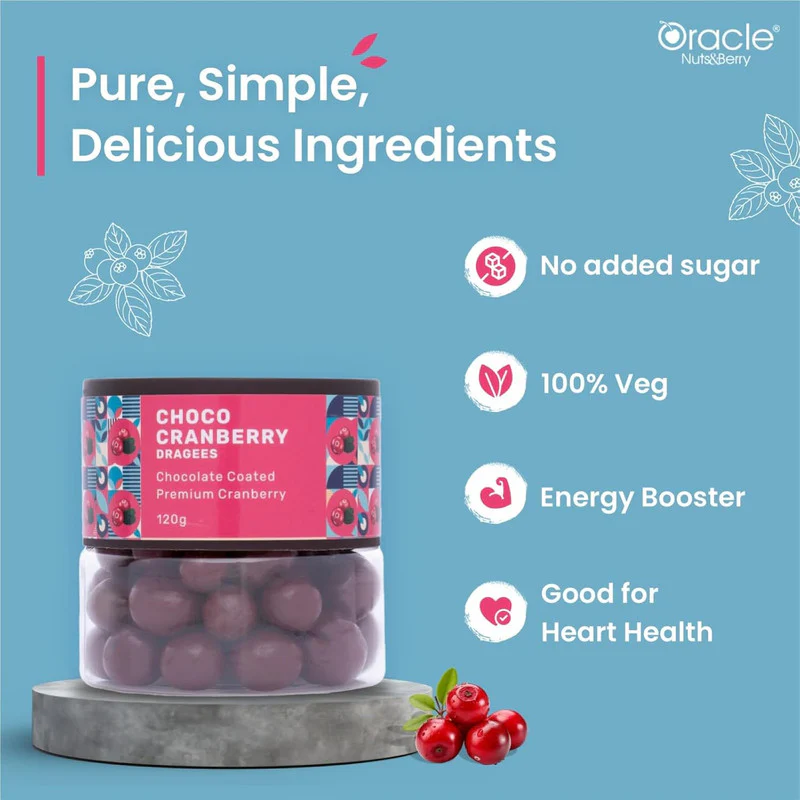 Oracle Choco Cranberry Dragees Chocolate Coated Premium Cranberries (120gm) - Image 4