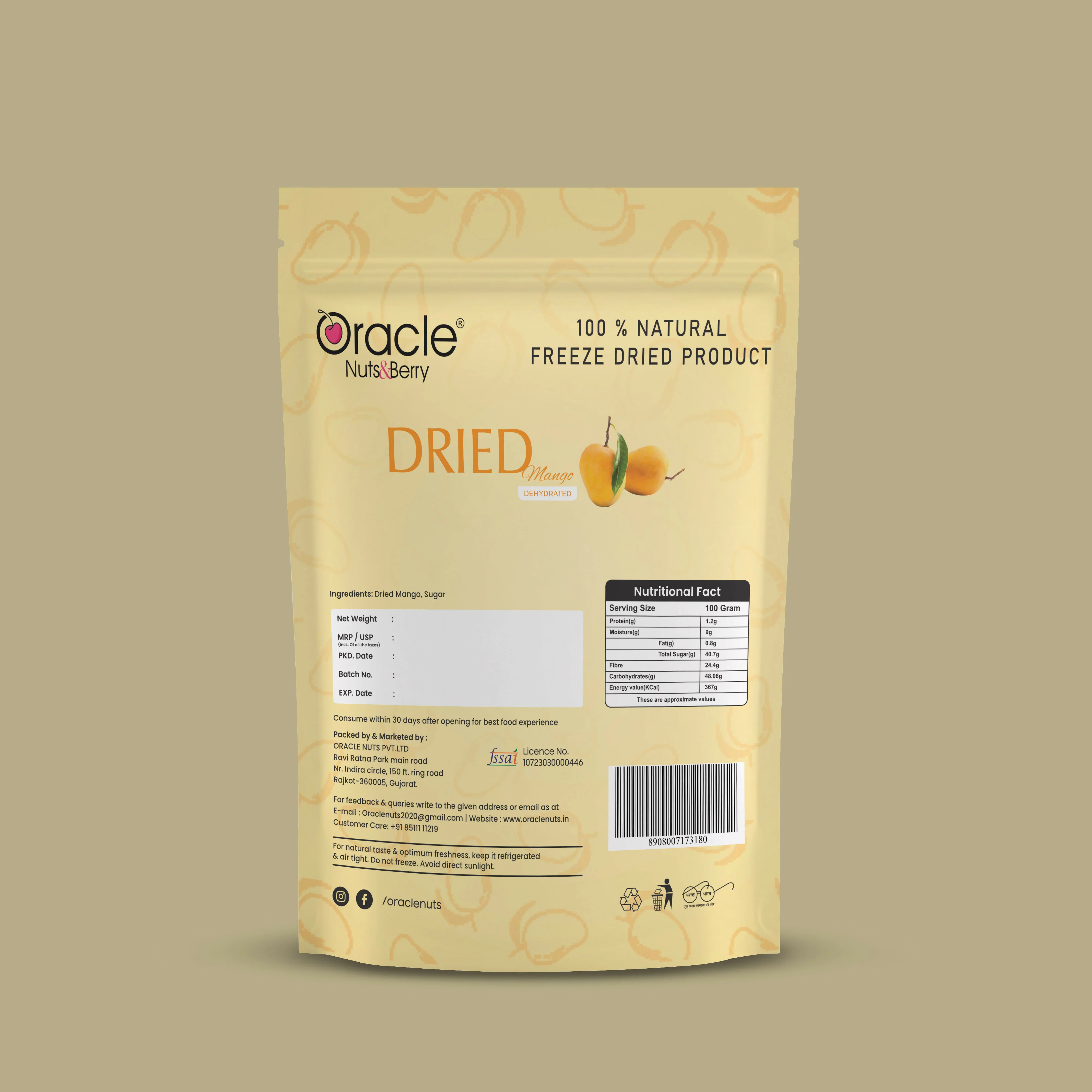 Oracle Dried Mango Dehydrated Fruit Snack 250gm Made from Naturally Ripened Mango - Image 3