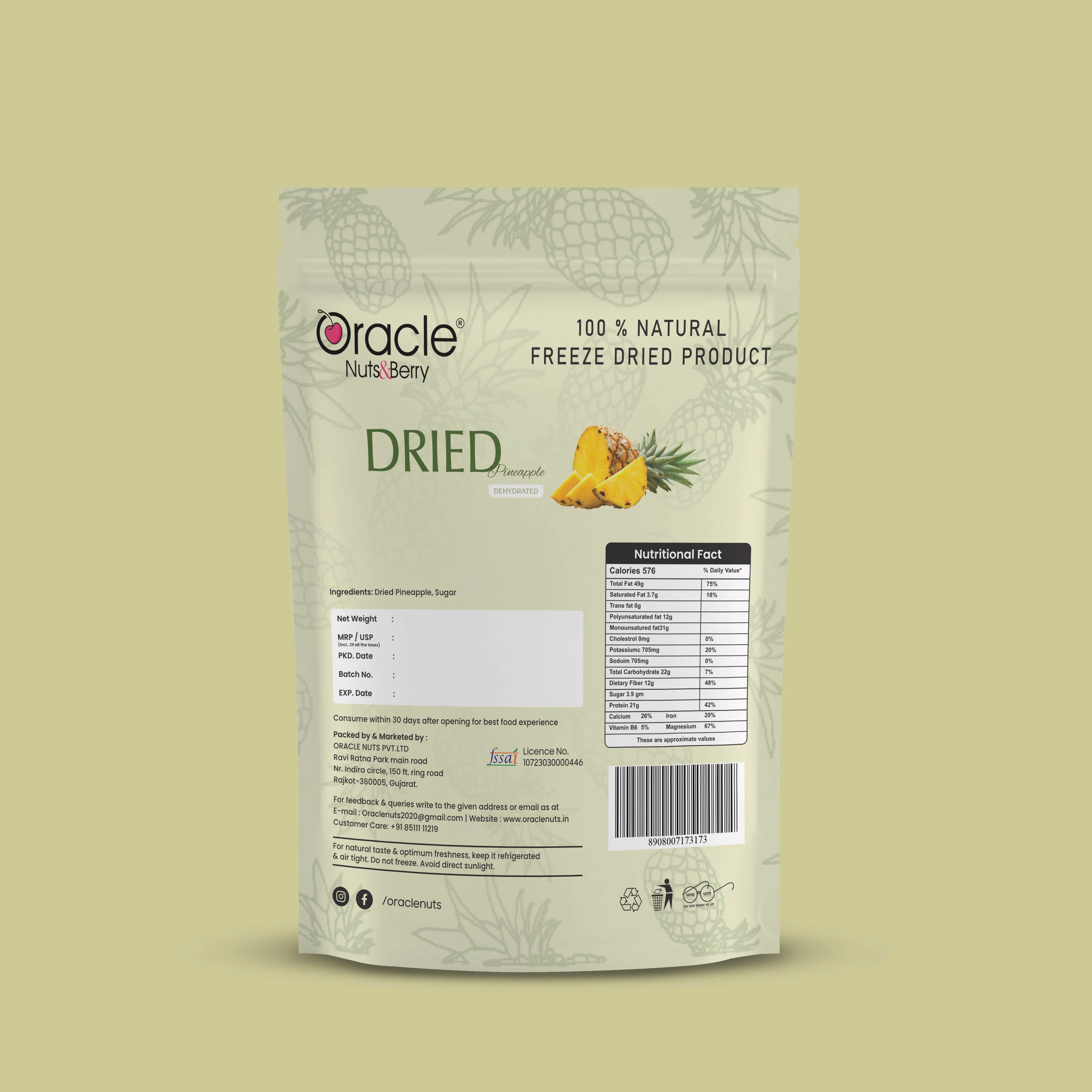 Oracle Dried Pineapple Dehydrated Fruit Snack 250gm Made from Naturally Ripened Pineapple - Image 3