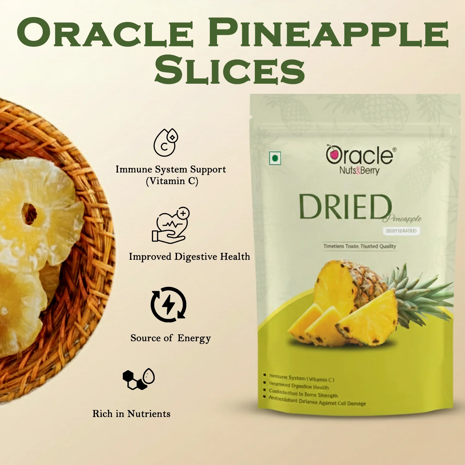 Oracle Dried Pineapple Dehydrated Fruit Snack 250gm Made from Naturally Ripened Pineapple - Image 4