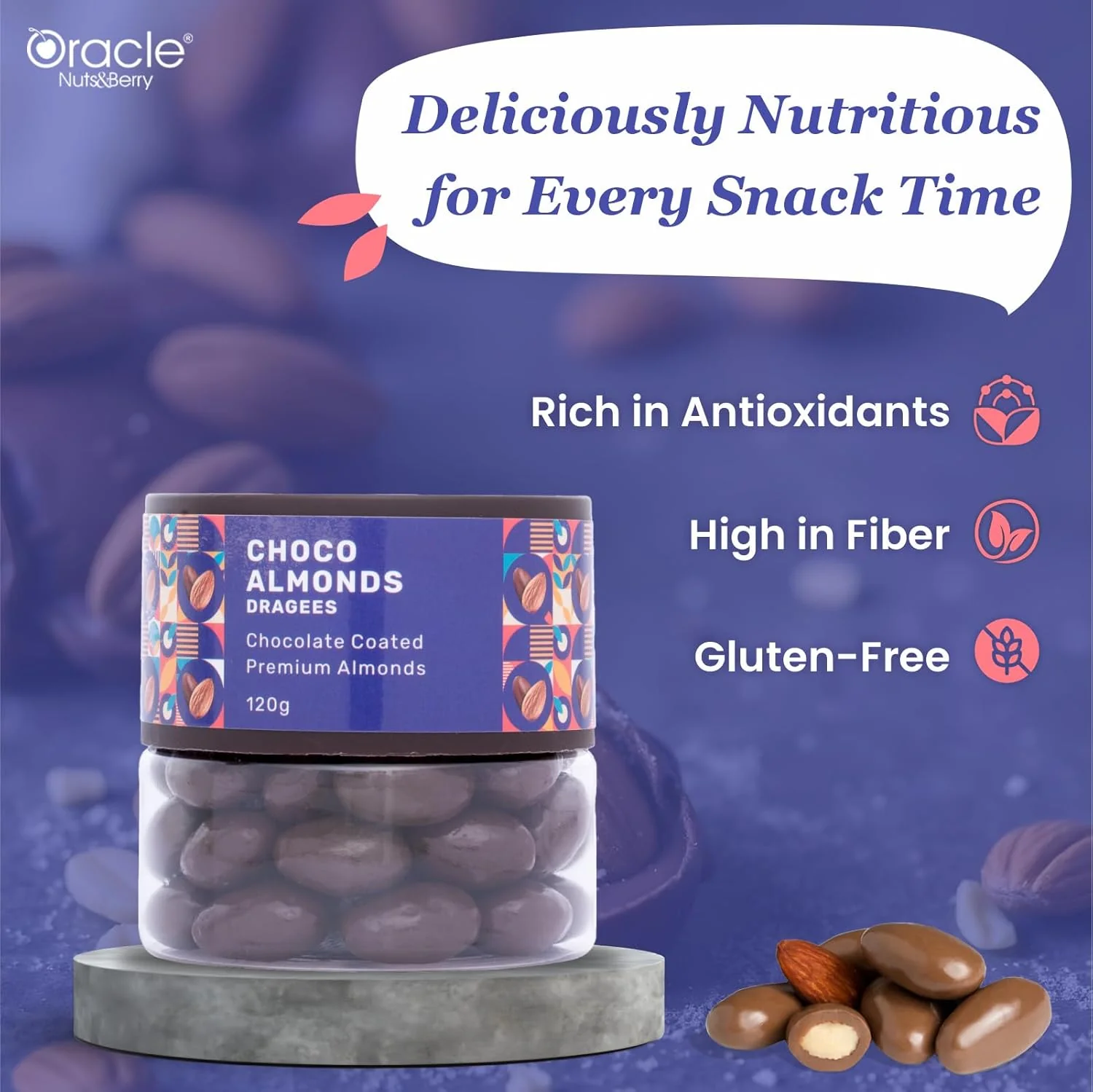 Oracle Nuts & Berry Choco Almonds Dragee Chocolate Coated Premium Almonds (120gm) - Image 2