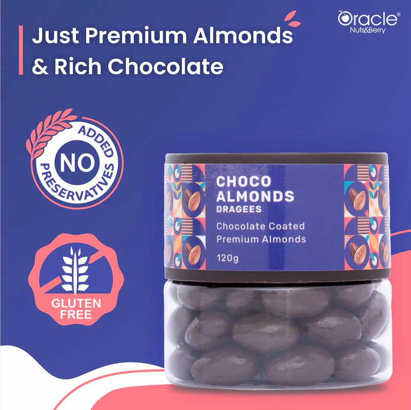 Oracle Nuts & Berry Choco Almonds Dragee Chocolate Coated Premium Almonds (120gm) - Image 3