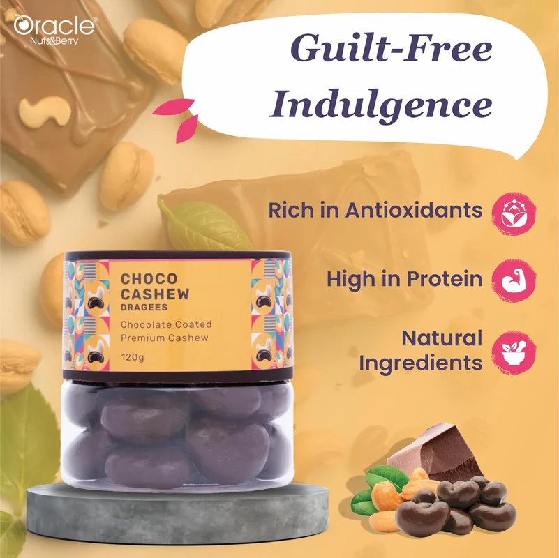 Oracle Nuts & Berry Choco Cashew Dragees Chocolate Coated Crunchy Cashew (120gm) - Image 4