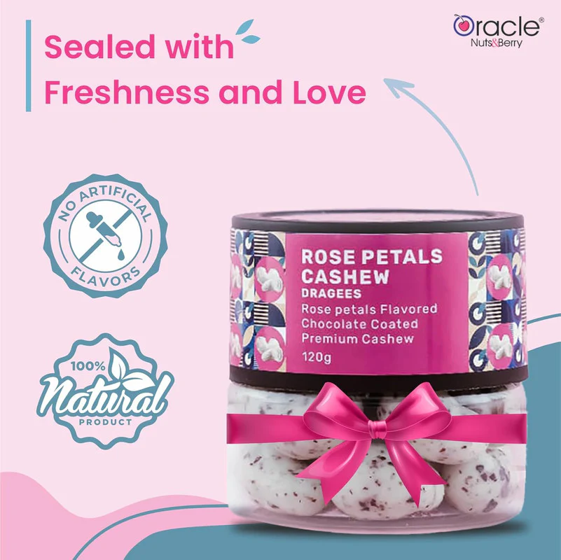 Oracle Nuts & Berry Rose Petals Cashew Dragees – Premium Choco Cashews (120gm) - Image 3