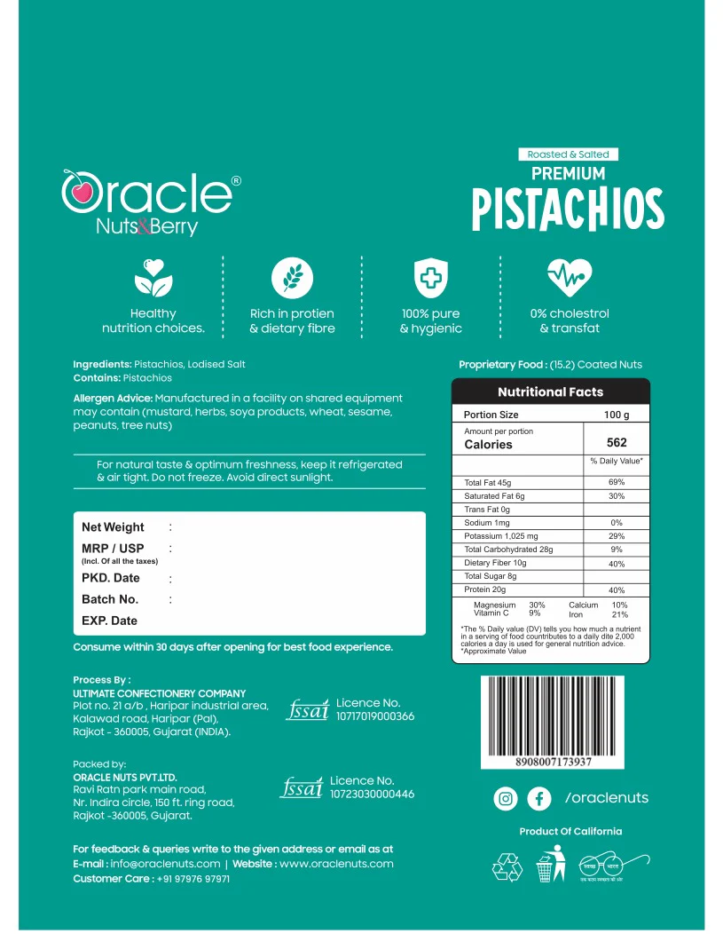 Oracle Premium Roasted & Salted Pistachios Healthy Dry Fruits Snack (250gm) - Image 5
