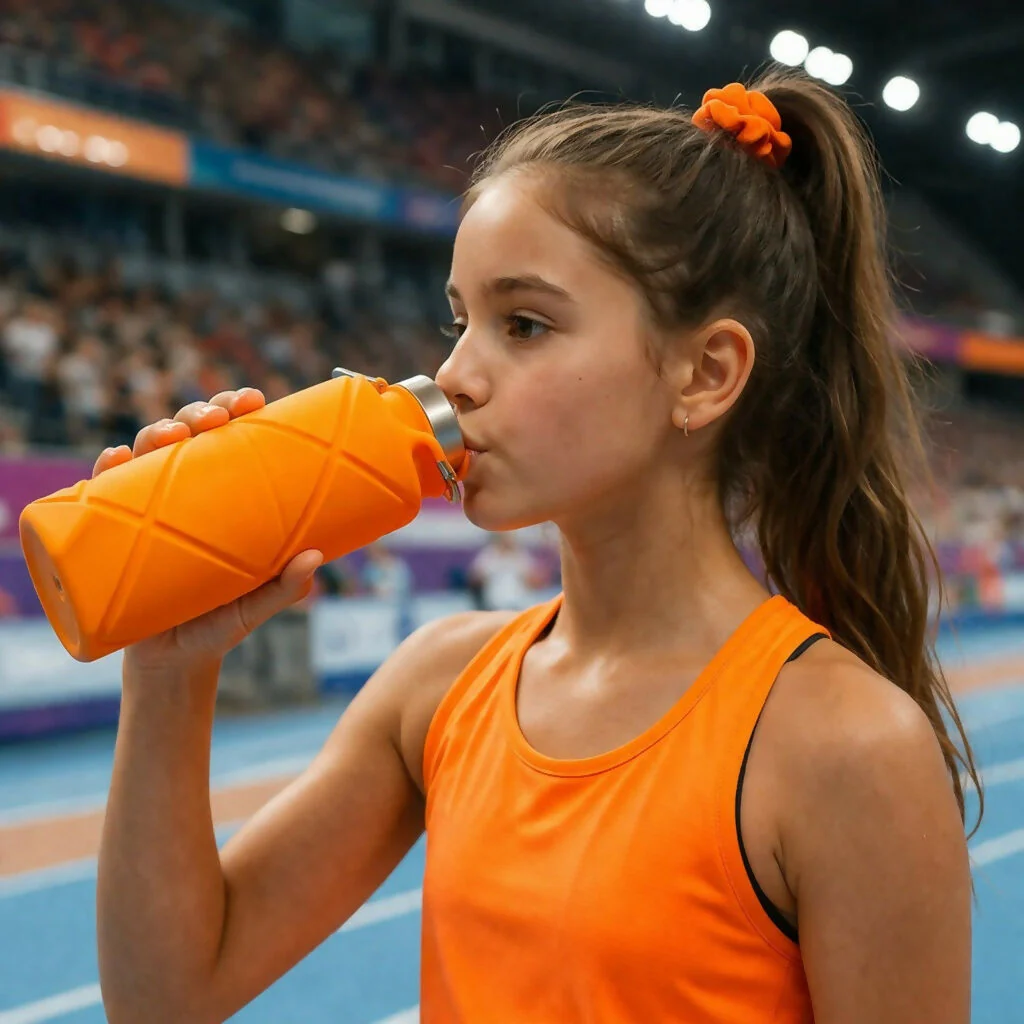 Orange Collapsible Silicone Water Bottle 600ml Leakproof Travel - Image 2