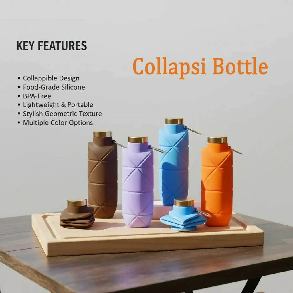 Orange Collapsible Silicone Water Bottle 600ml Leakproof Travel - Image 5