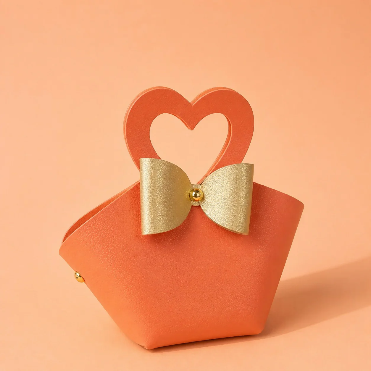 Orange Mini Cute Handbag with Heart Handle and Bow Detail - Image 3