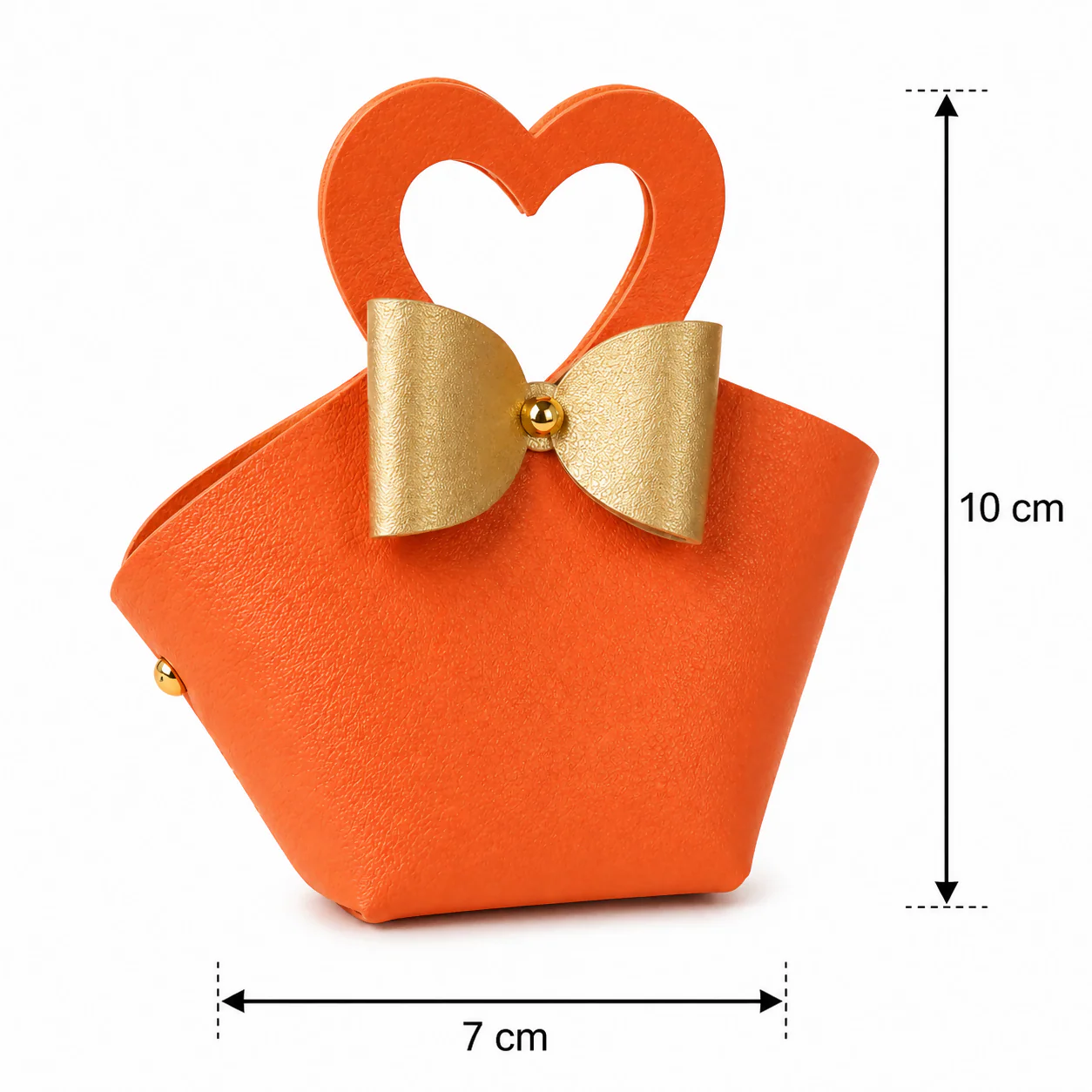Orange Mini Cute Handbag with Heart Handle and Bow Detail - Image 5