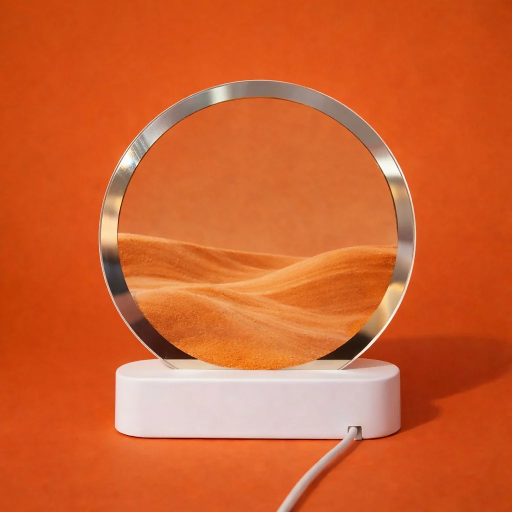 Orange Moving Sand Art LED Lamp Round Decorative Desk Night Light - Image 3
