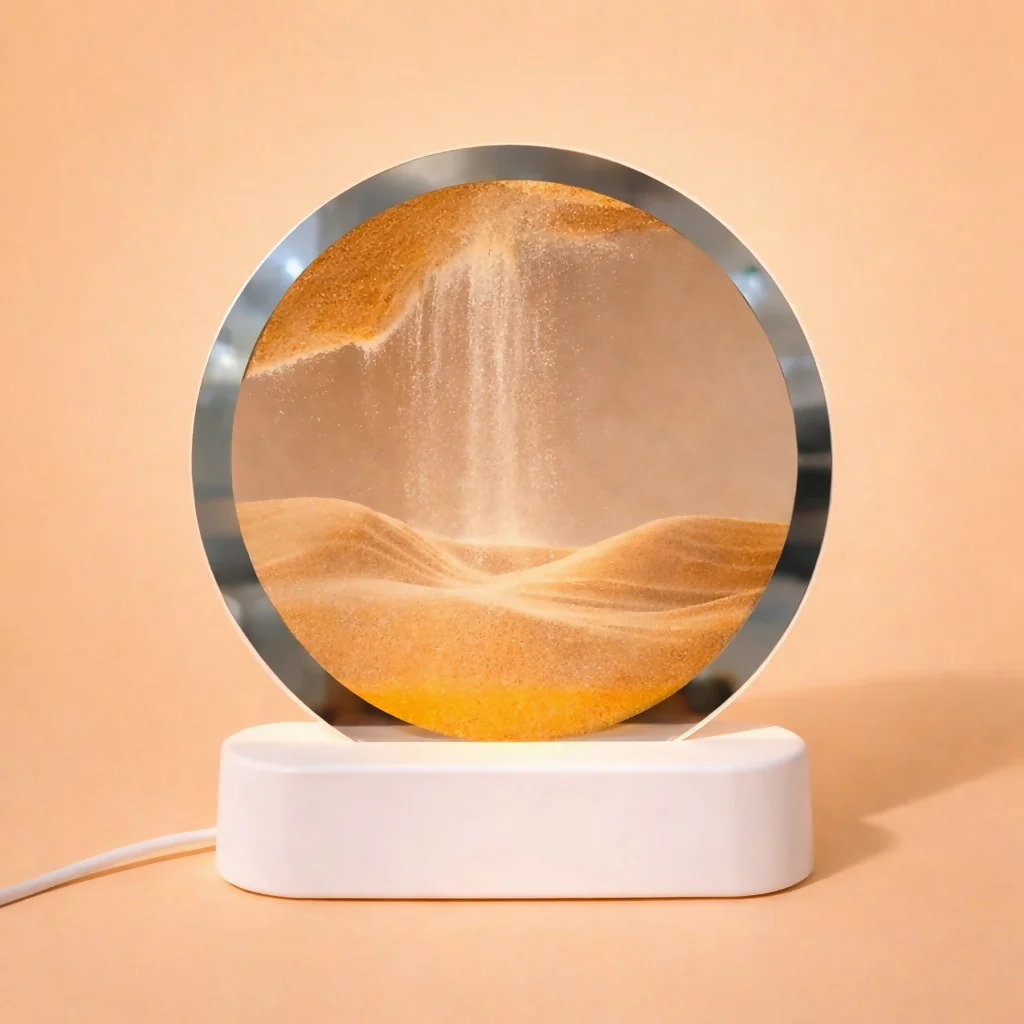 Orange Moving Sand Art LED Lamp Round Decorative Desk Night Light - Image 4
