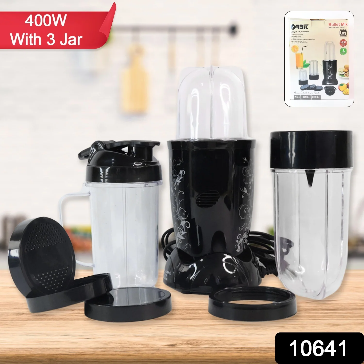 Orbit Bullet Mixer Grinder - 400W with 3 Jars - Image 2