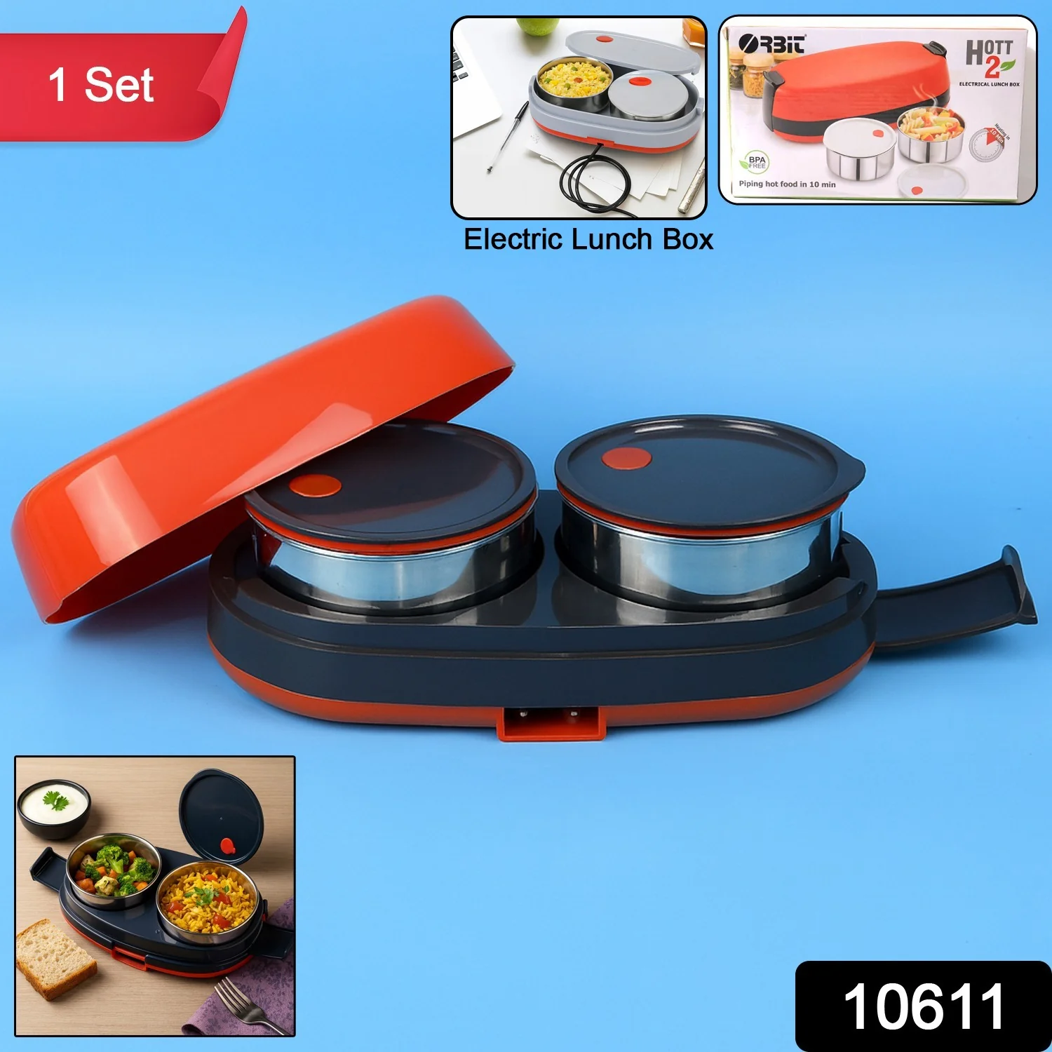 Orbit Electric Lunch Box with Dual Stainless Steel Containers Set - Image 2