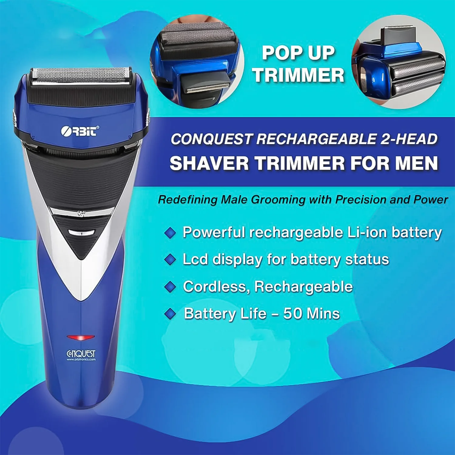 Orbit Rechargeable Electric Foil Shaver 2 Head shaver With Pop up trimmer (1 Pc) - Image 3