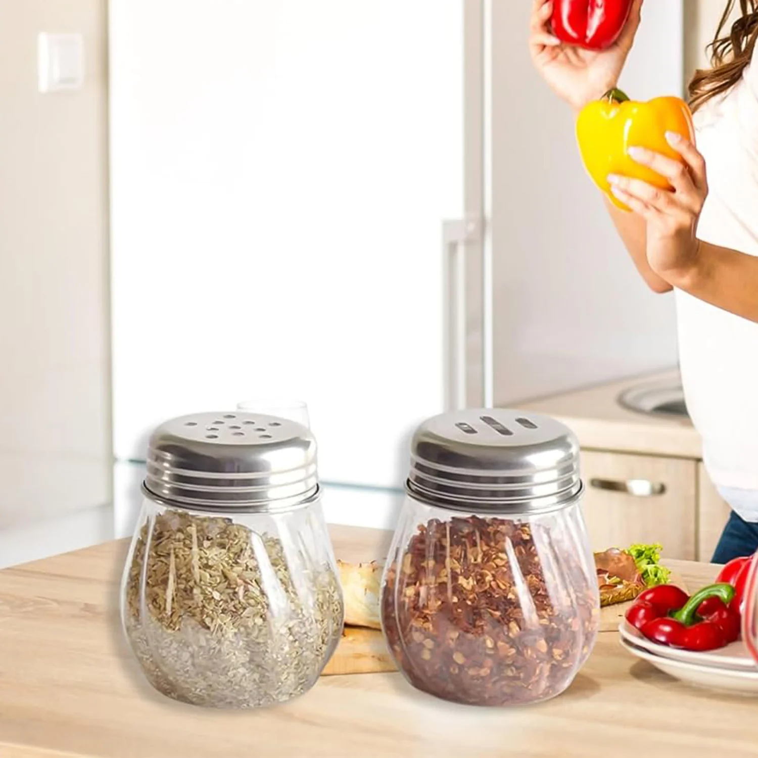 Apex Oregano & Chilli Flakes Dispenser Set 2 Pcs Plastic Spice Shaker with Steel Lid - Image 7