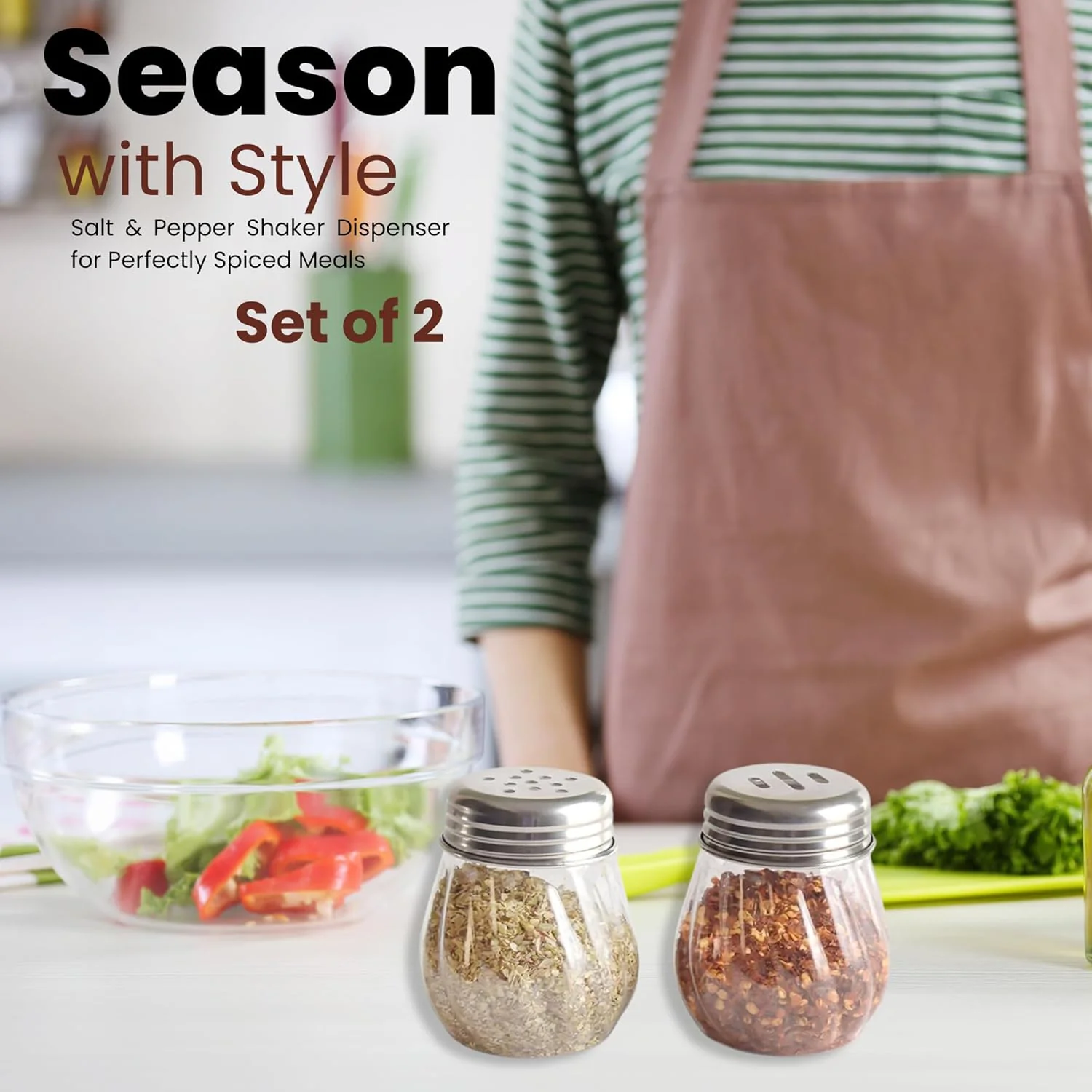 Apex Oregano & Chilli Flakes Dispenser Set 2 Pcs Plastic Spice Shaker with Steel Lid - Image 8