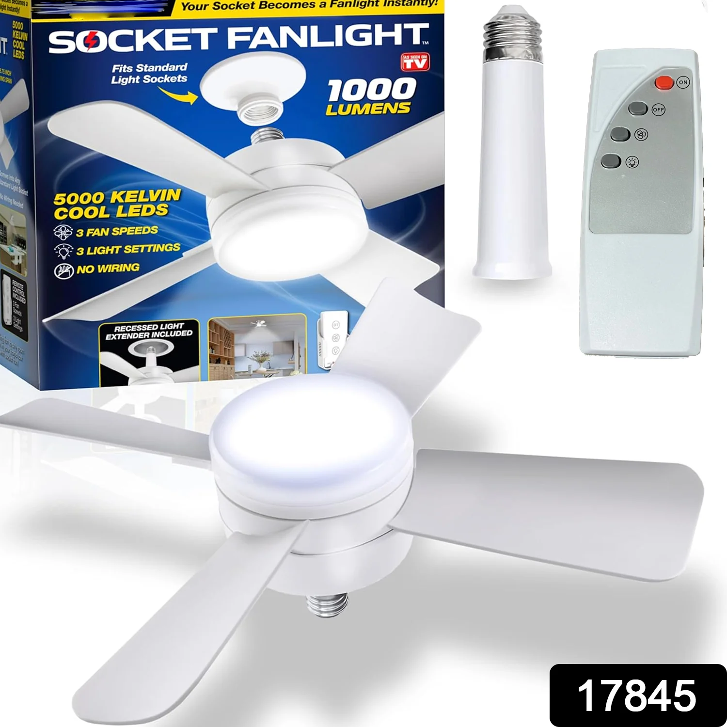 Original Cool LED Socket Fan Light 1000 Lumens 5000K Remote Controlled - Image 2