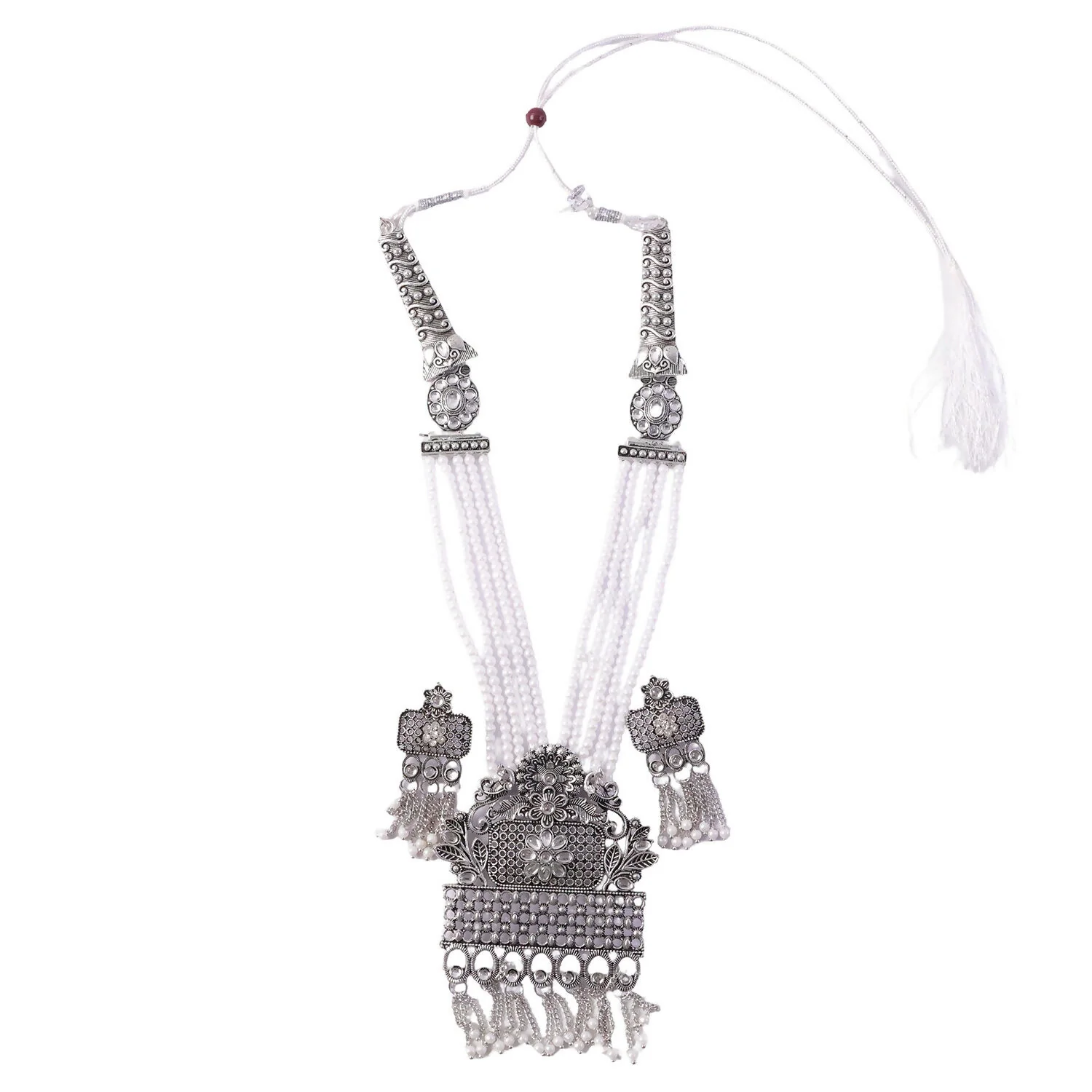 Ornate Gold-Plated Necklace Set with Pearl Detailing and Elegant Earrings for Weddings - Image 5