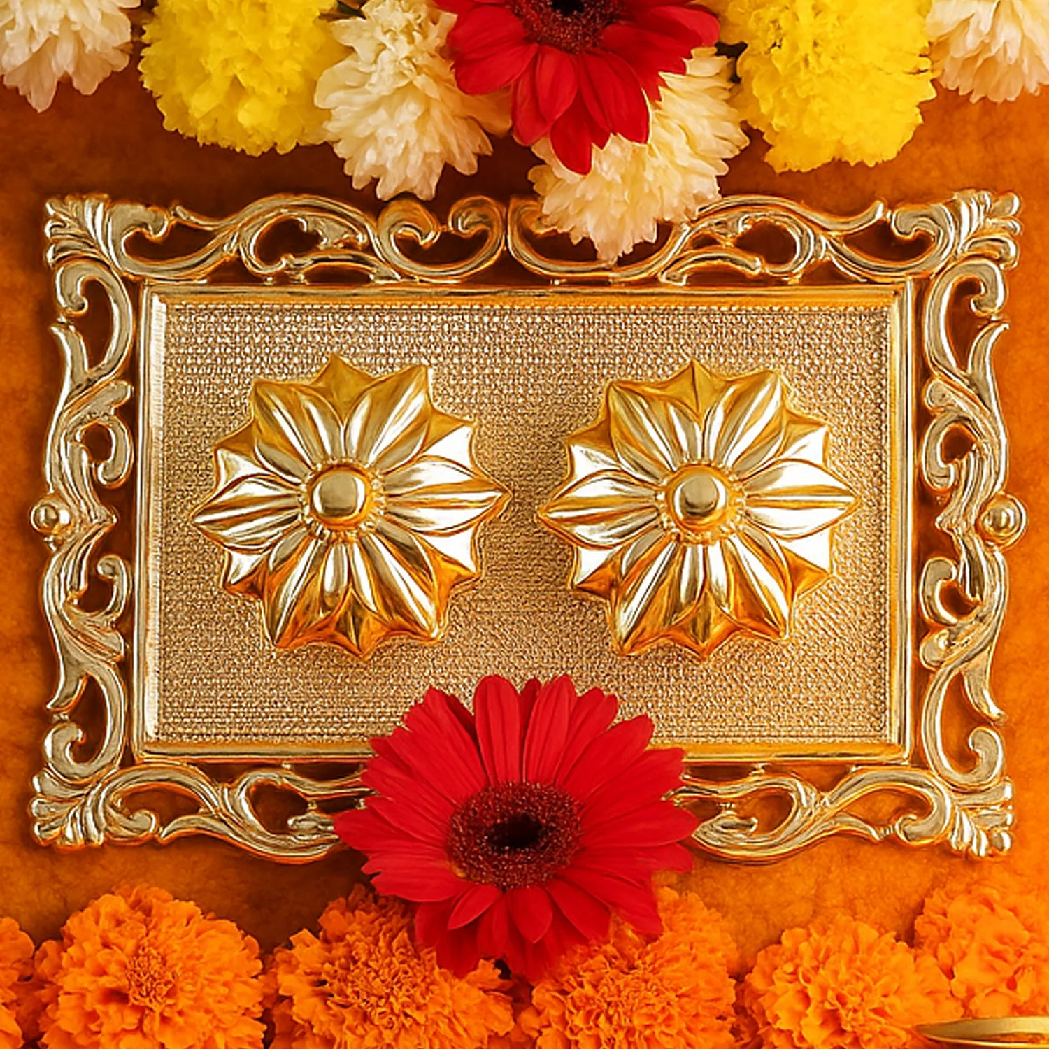 Ornate Rectangular Pooja Thali Tray - (1 Pc) - Image 4