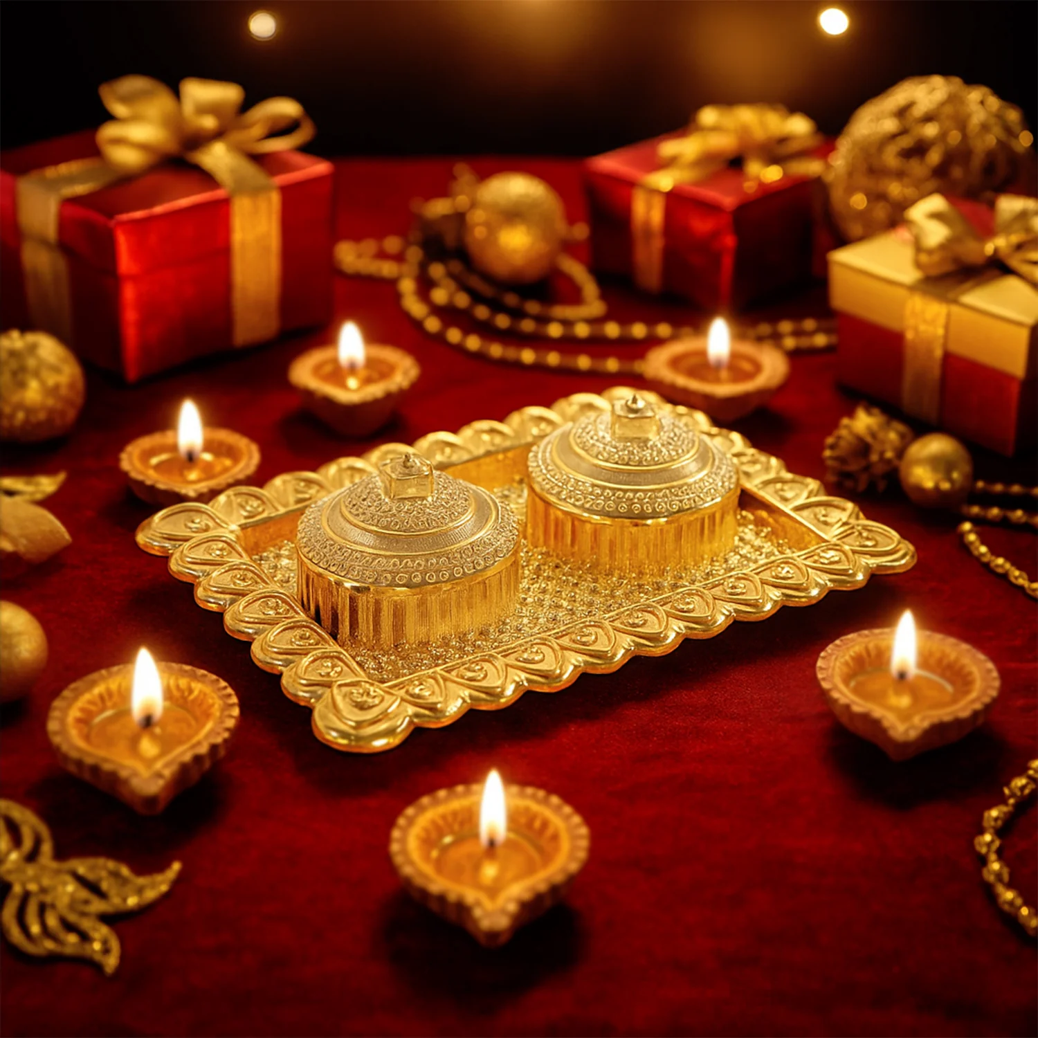 Ornate Rectangular Pooja Tilak Plate - (Mix Design / 1 Pc) - Image 3