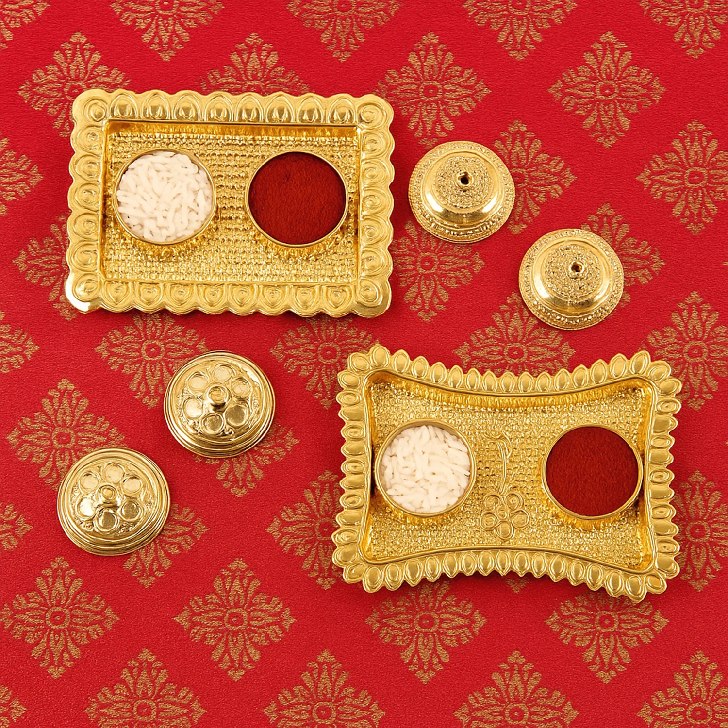Ornate Rectangular Pooja Tilak Plate - (Mix Design / 1 Pc) - Image 7