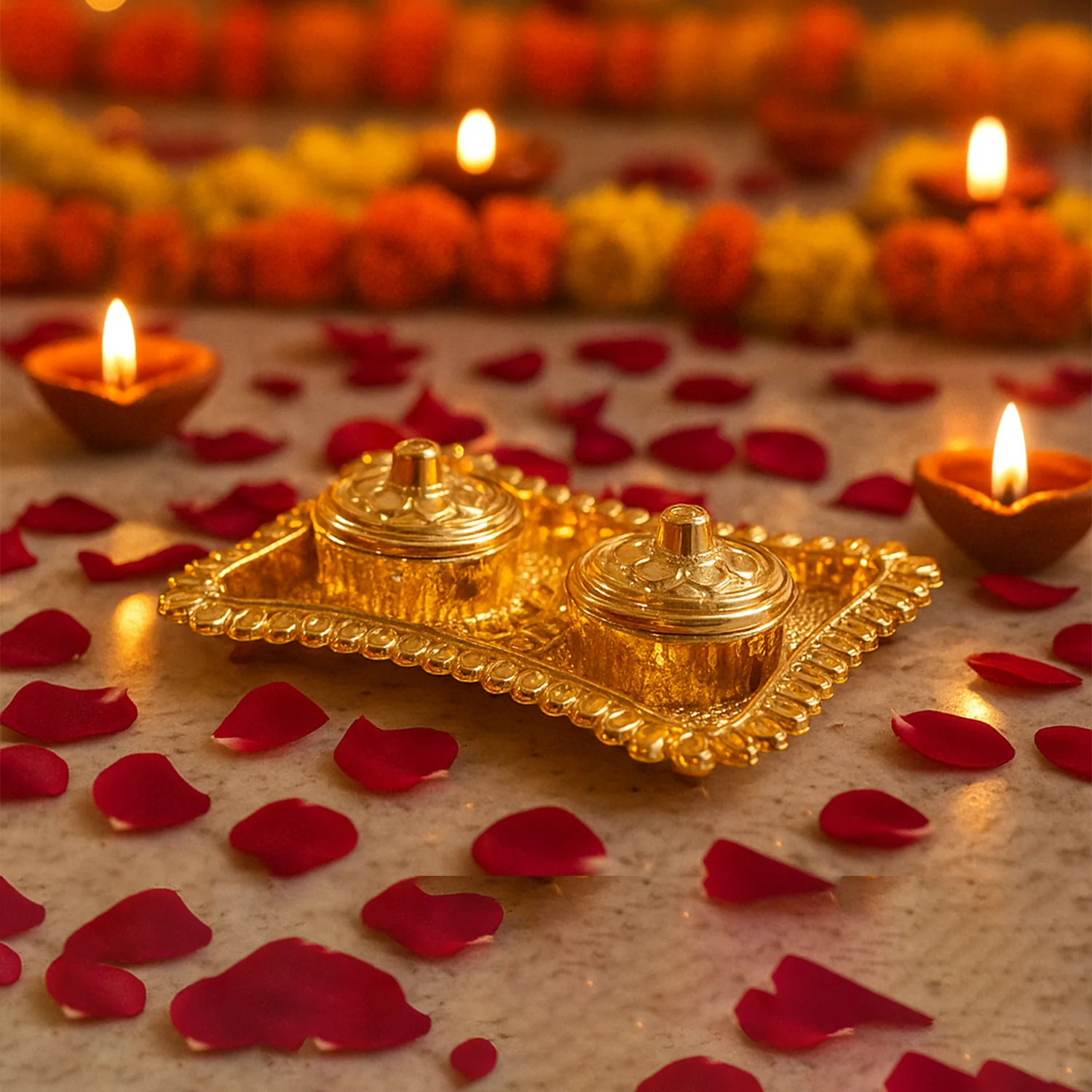 Ornate Rectangular Pooja Tilak Plate - (Mix Design / 1 Pc) - Image 8