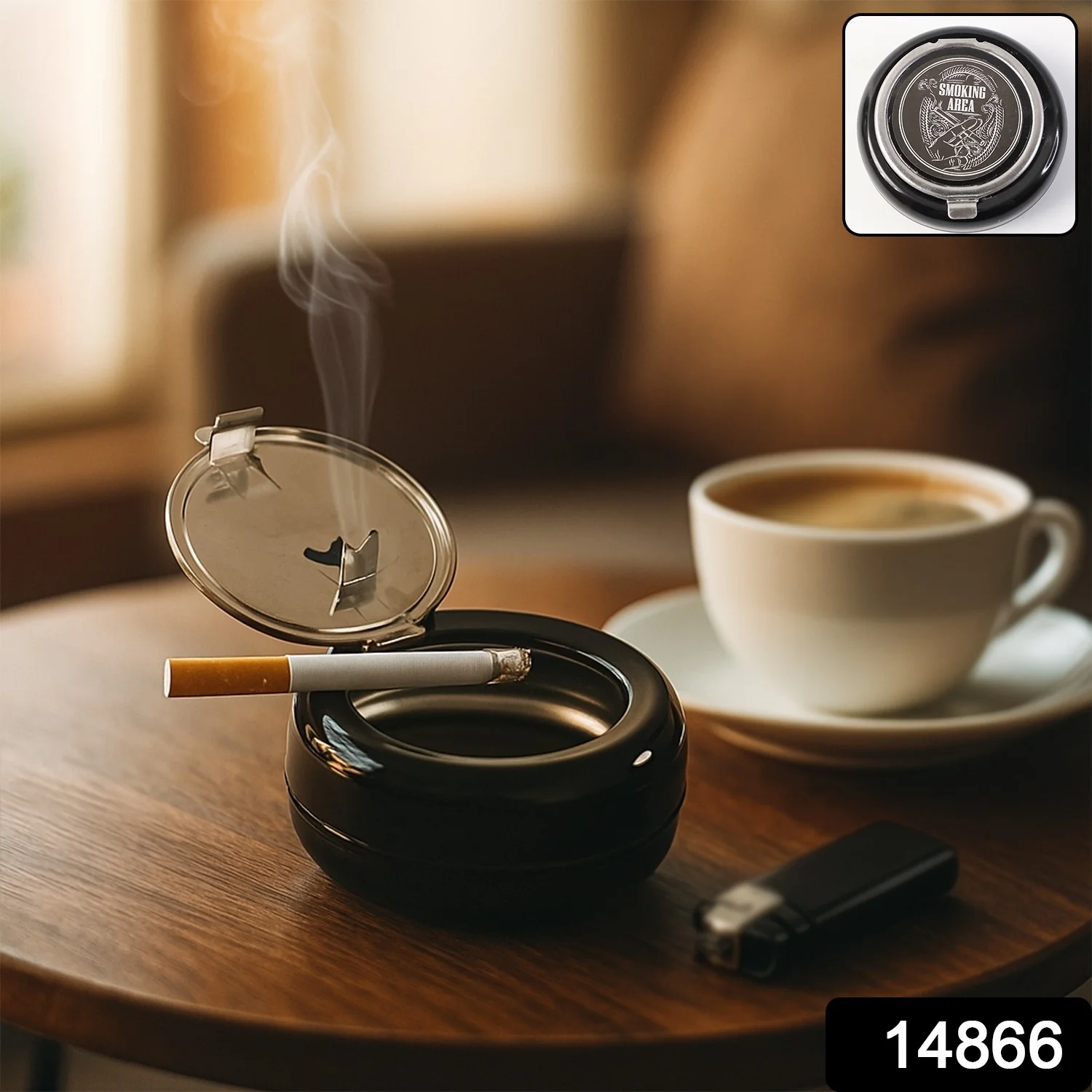 Round Smokeless Ashtray with Lid (1 Pc) - Image 2