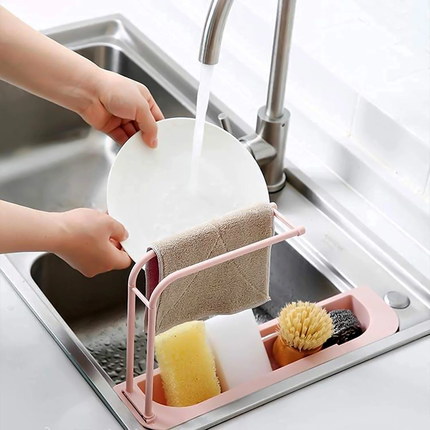 Over-Sink Expandable Sink Caddy with Dual Towel Bar & Drip Tray - Image 7