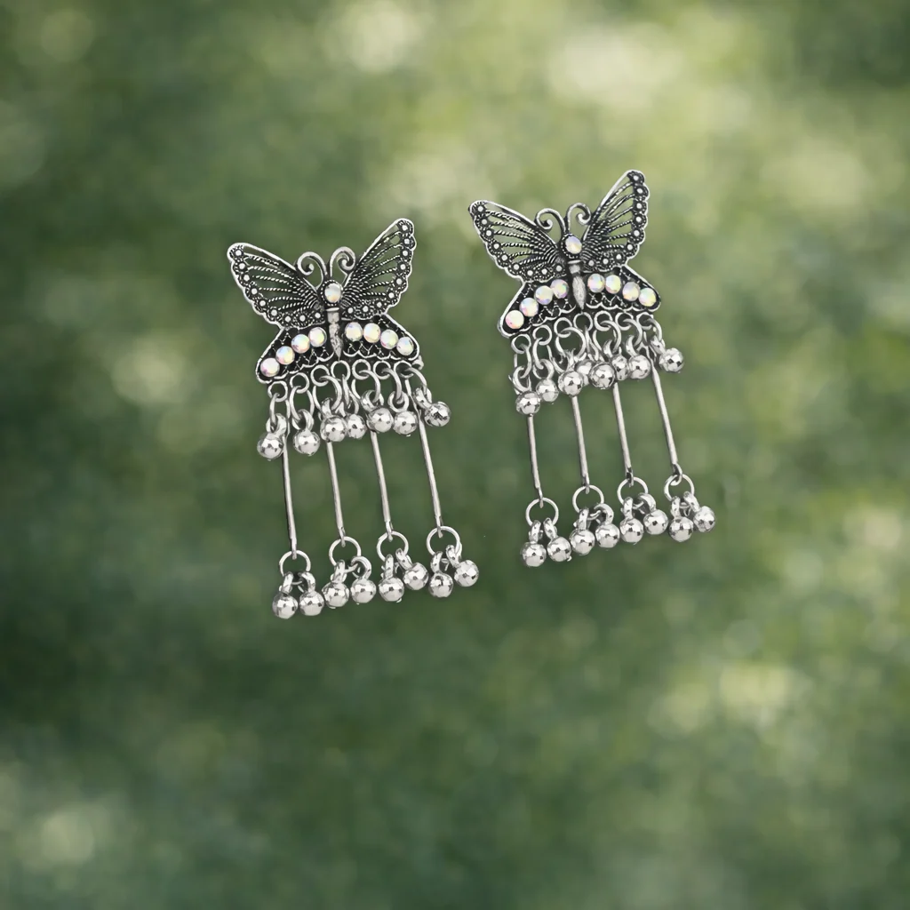 Oxidised Butterfly Drop Jhumka Earings - Image 3