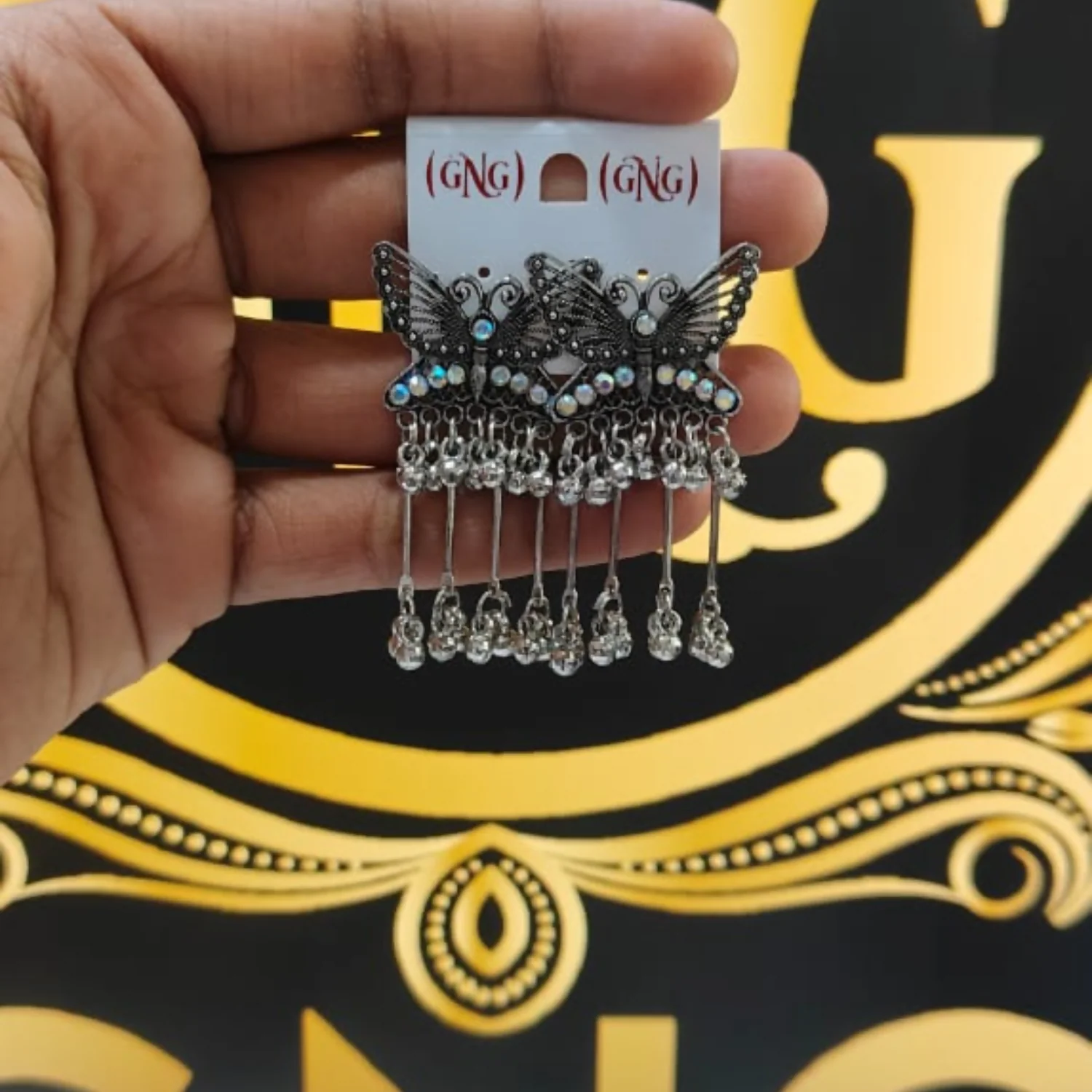 Oxidised Butterfly Drop Jhumka Earings - Image 4