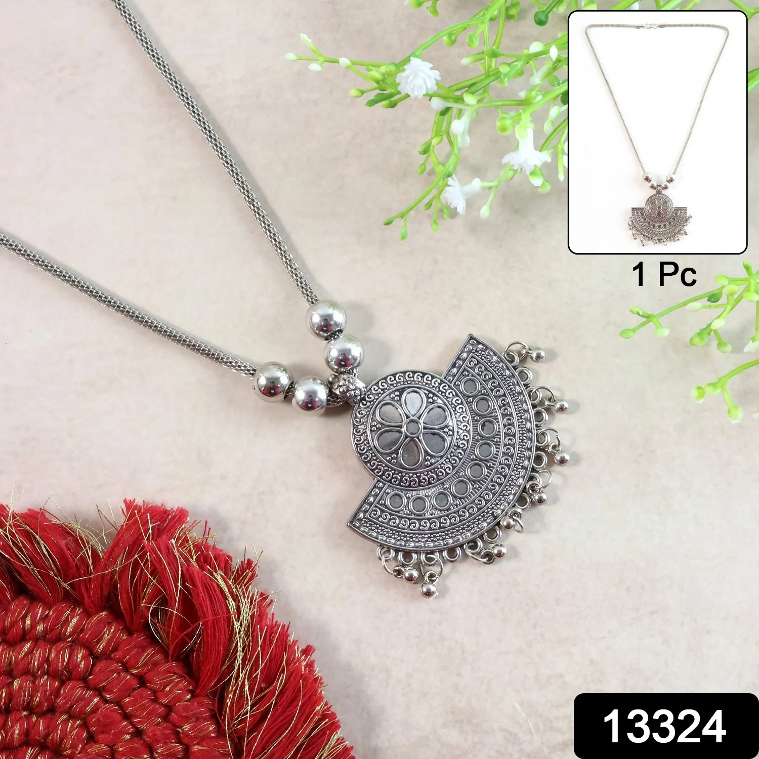 Oxidised Silver-Tone Traditional Long Necklace (1 Pc) - Image 2