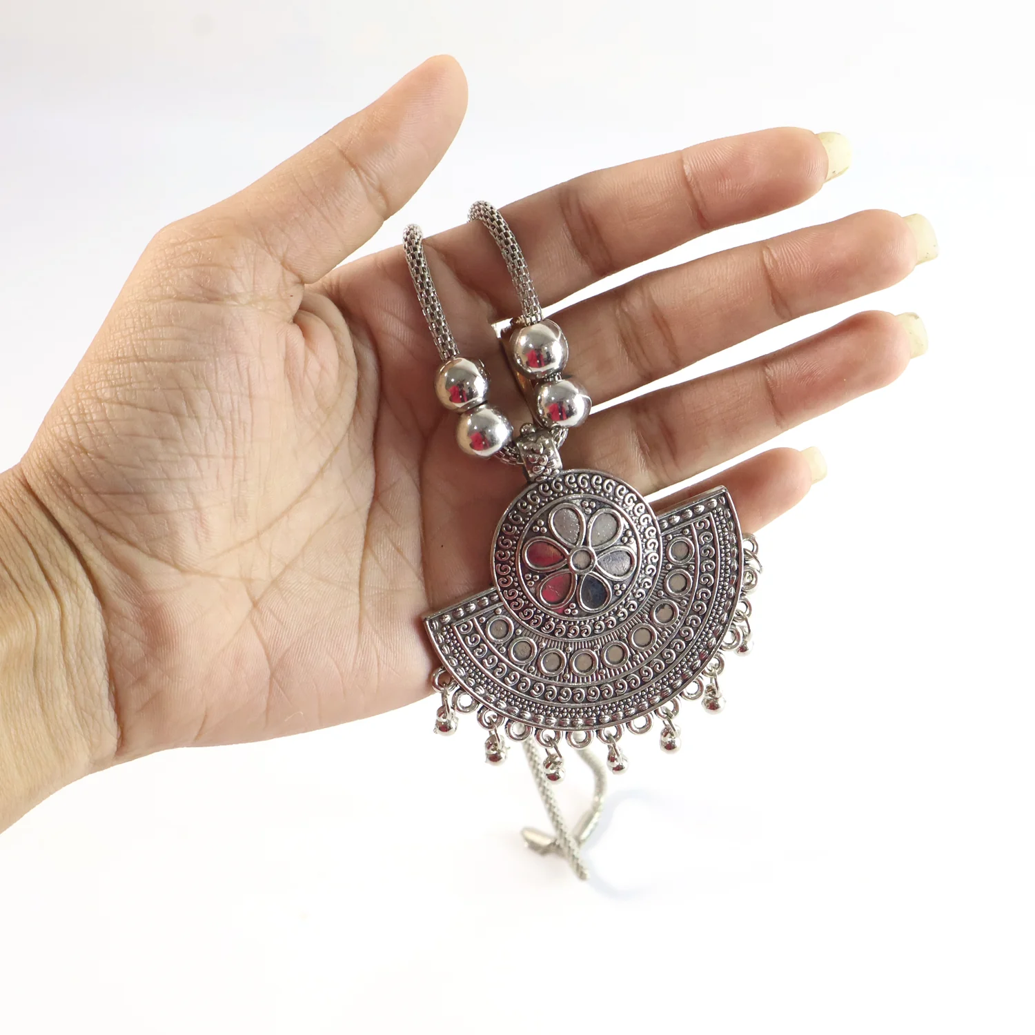 Oxidised Silver-Tone Traditional Long Necklace (1 Pc) - Image 3