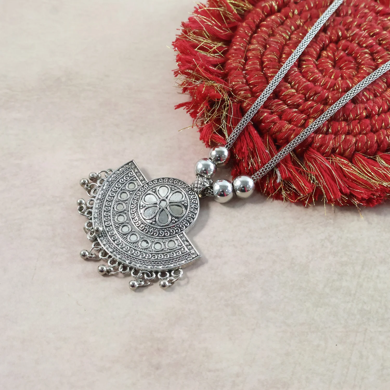 Oxidised Silver-Tone Traditional Long Necklace (1 Pc) - Image 8
