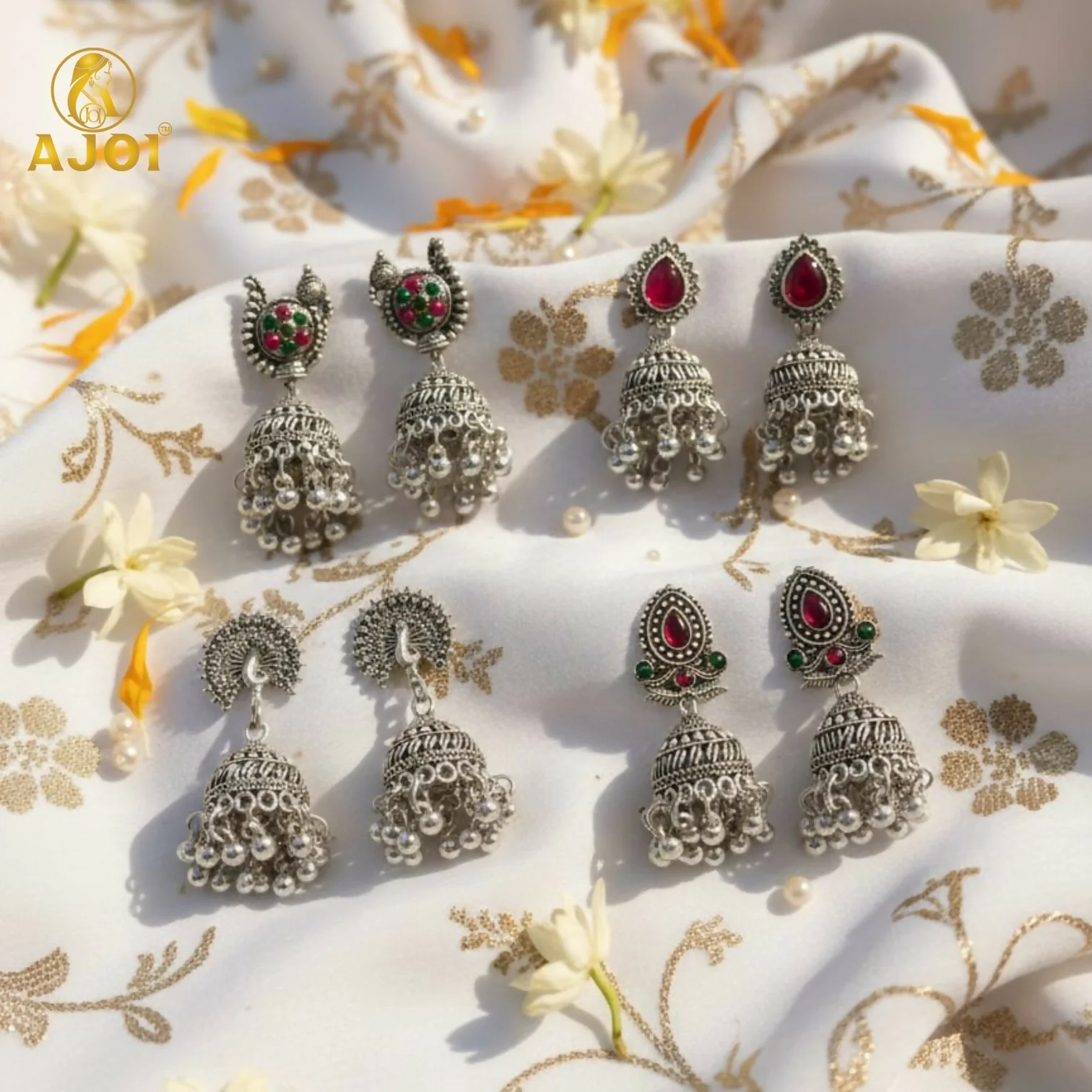 Oxidised Silver Traditional Jhumka Earrings Combo Set (4 Pairs) for Women & Girls - Image 4
