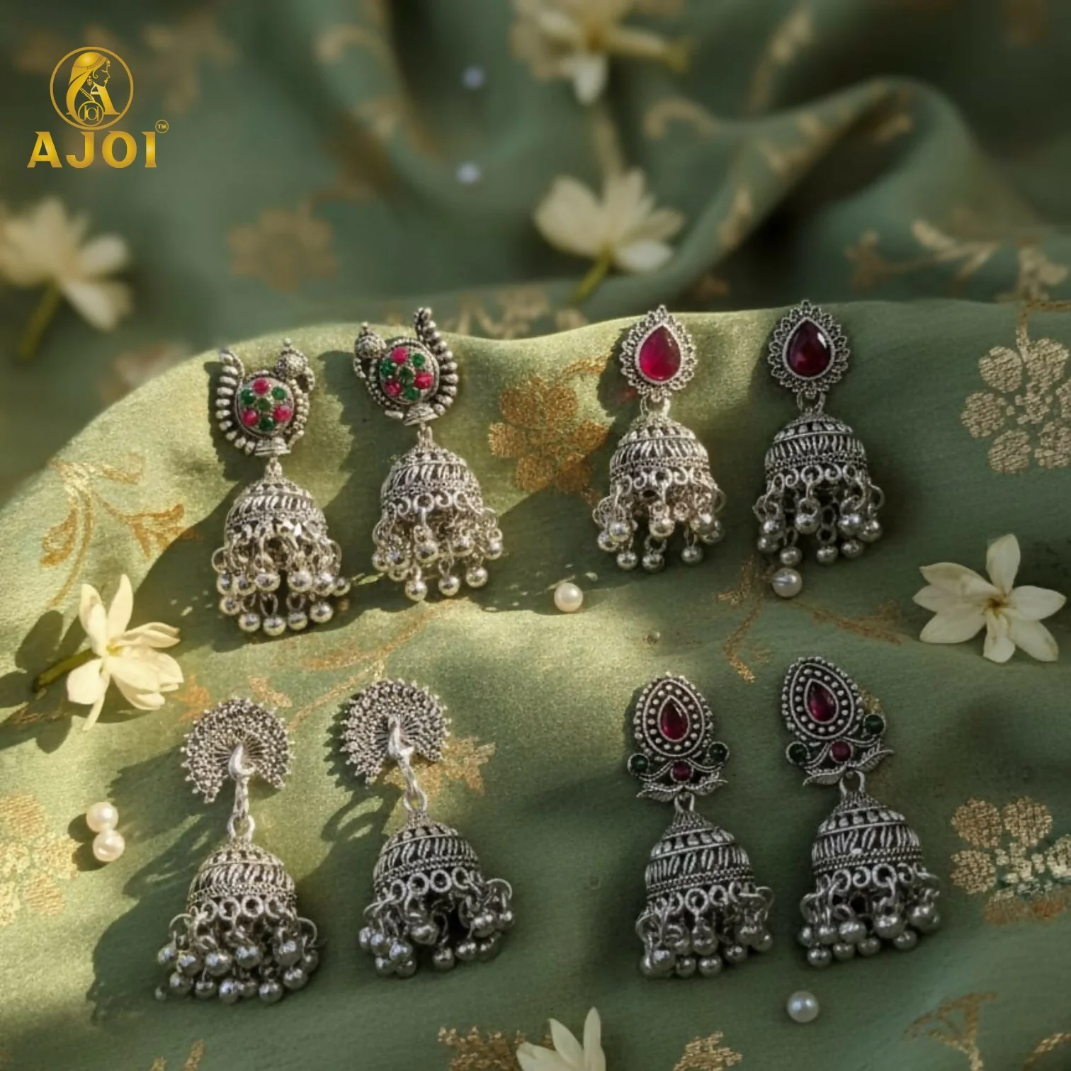 Oxidised Silver Traditional Jhumka Earrings Combo Set (4 Pairs) for Women & Girls - Image 5