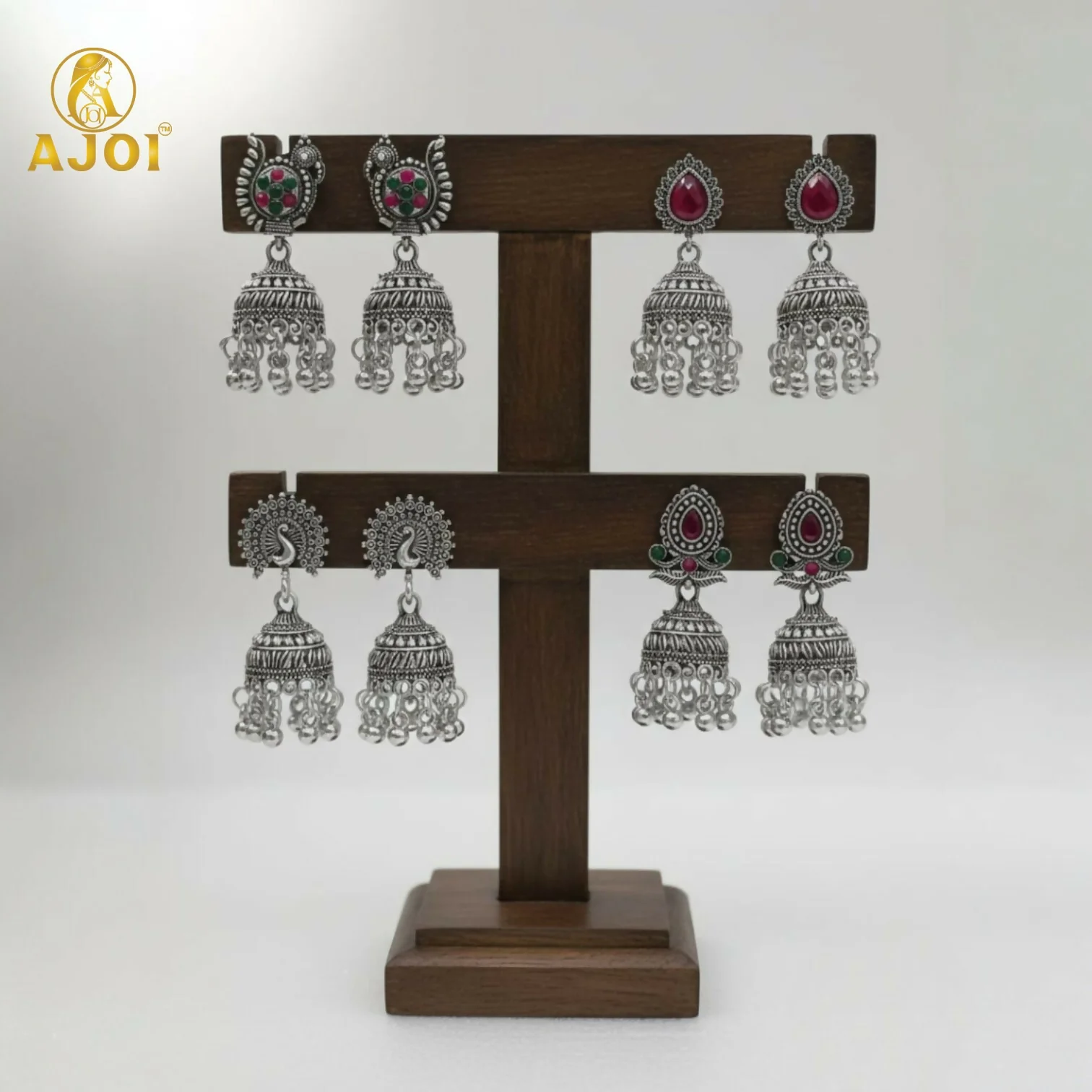 Oxidised Silver Traditional Jhumka Earrings Combo Set (4 Pairs) for Women & Girls - Image 6