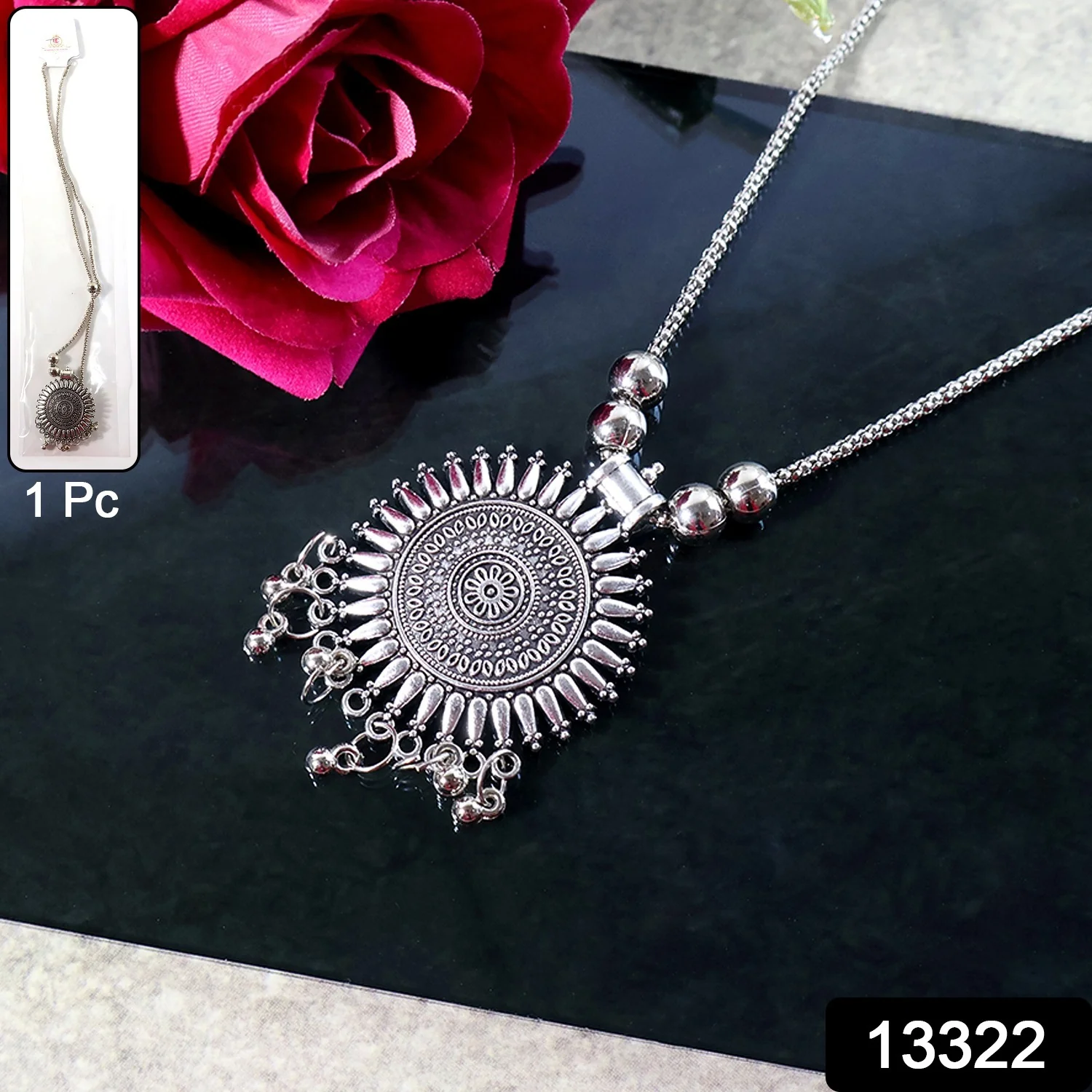 Oxidised Silver Traditional Long Necklace (1 Pc) - Image 2