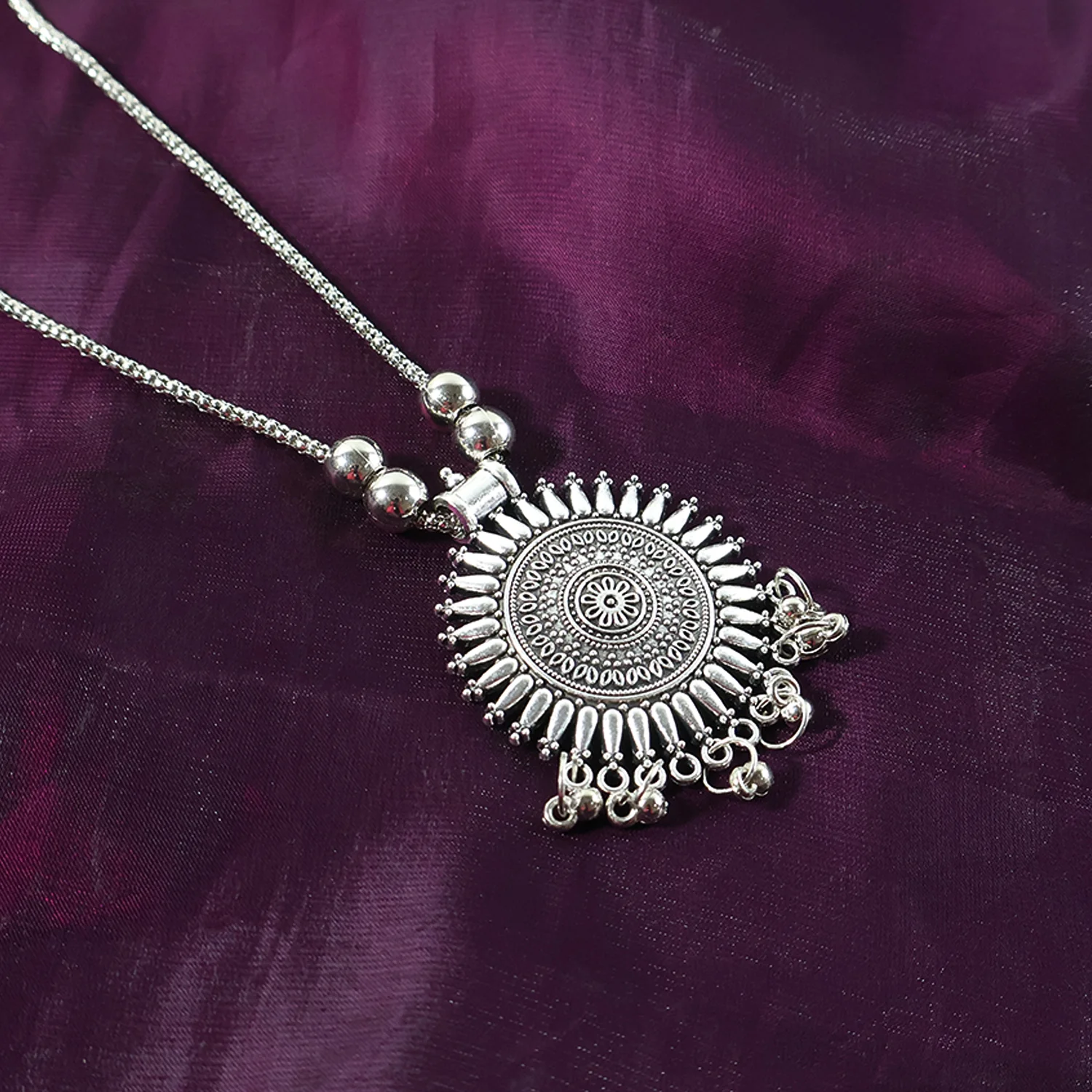 Oxidised Silver Traditional Long Necklace (1 Pc) - Image 3