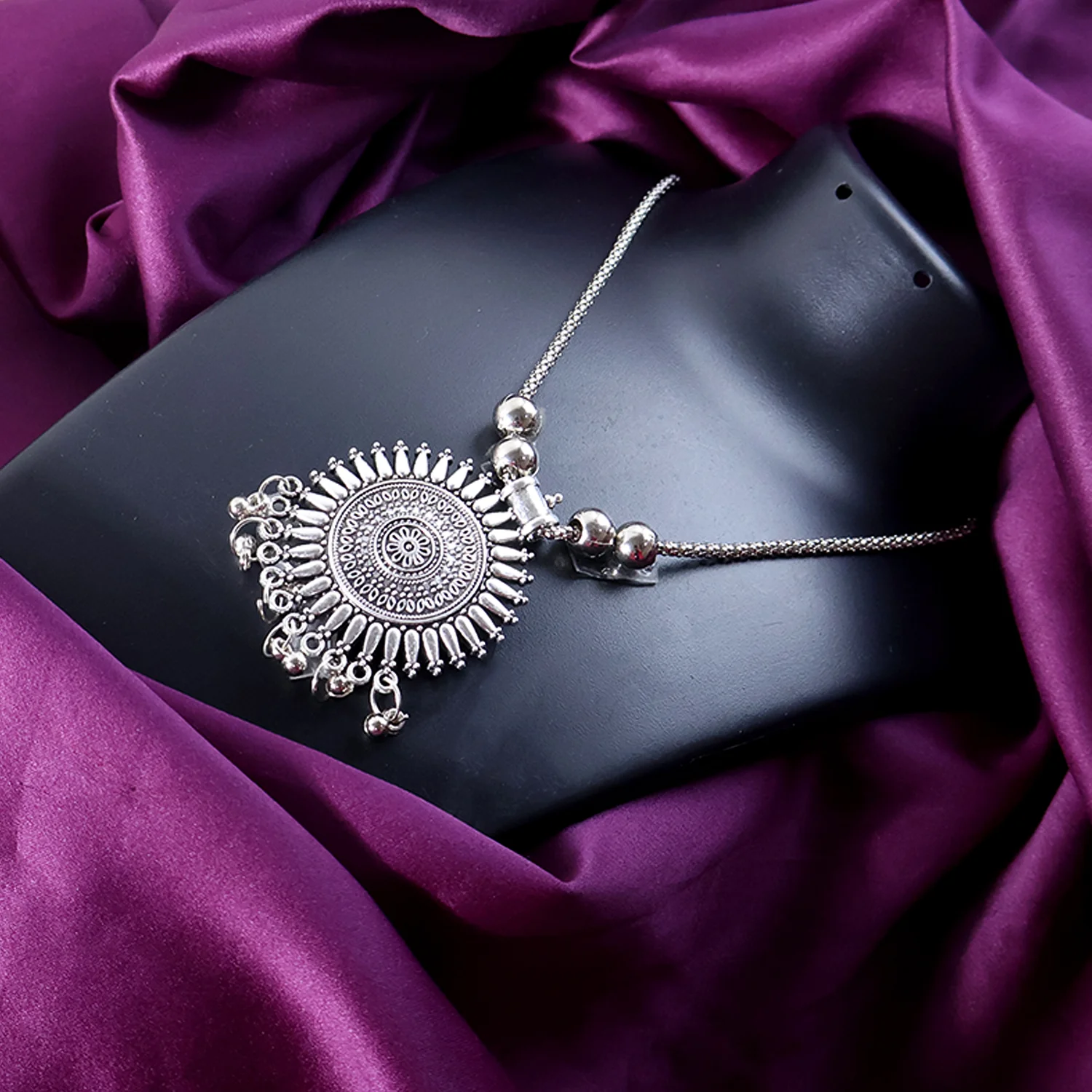 Oxidised Silver Traditional Long Necklace (1 Pc) - Image 4