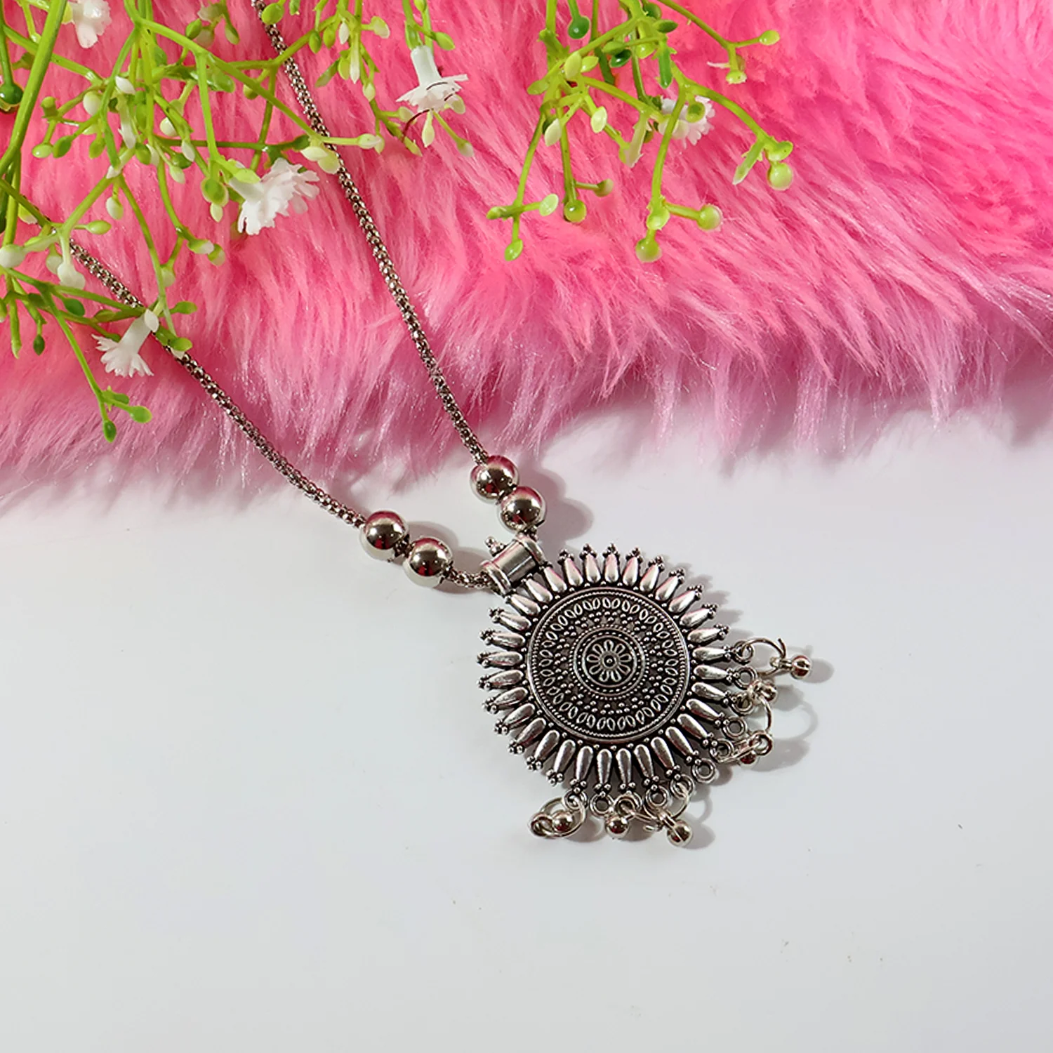 Oxidised Silver Traditional Long Necklace (1 Pc) - Image 6