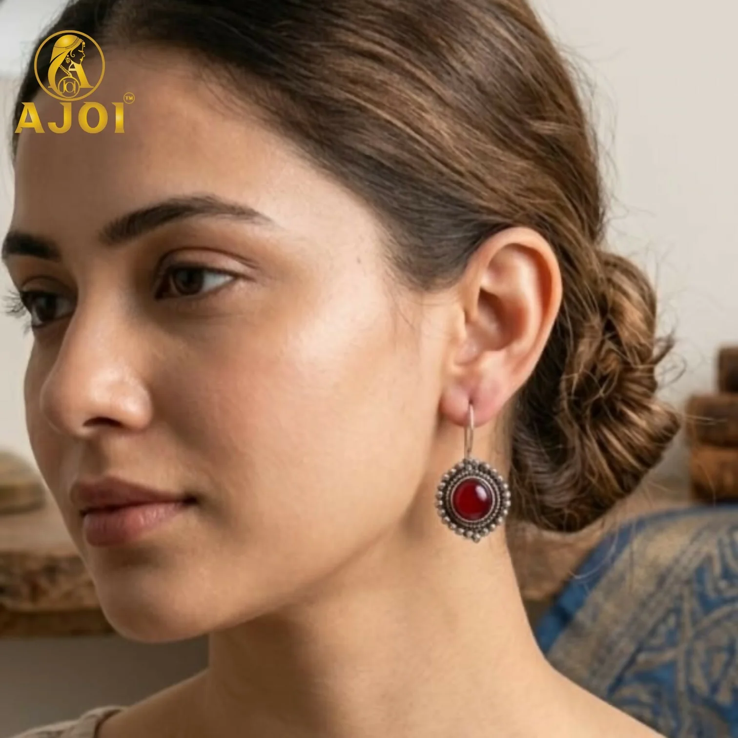 Oxidized Round Stone Earrings Set of 9 - Image 2