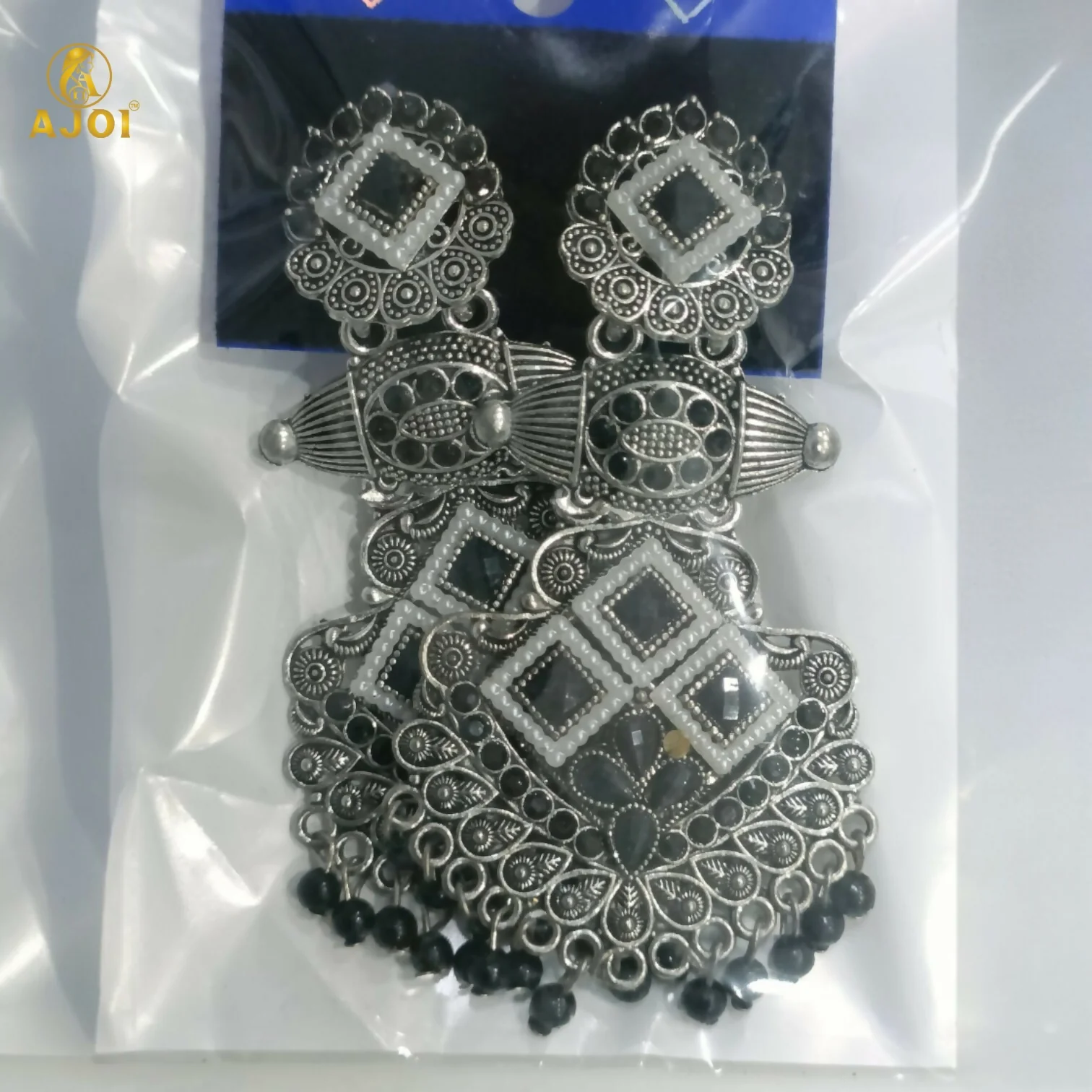 Oxidized Silver Black Stone Designer Chandbali Earrings for Women - Image 5