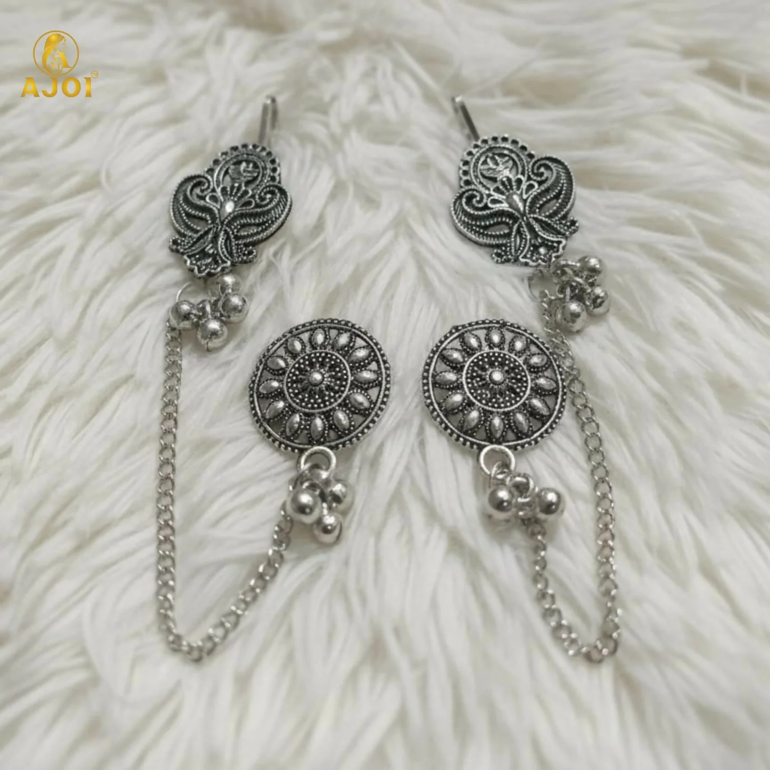 Oxidized Silver Ethnic Chain Drop Earrings for Women | Antique Tribal Boho Long Earrings - Image 4