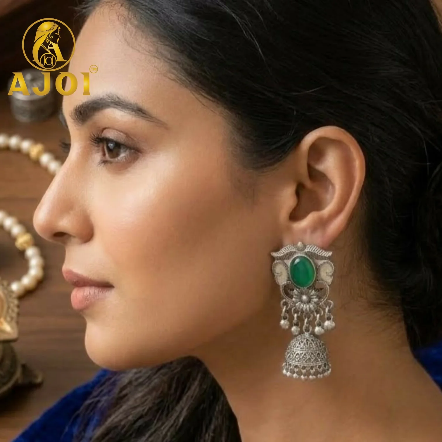 Oxidized Silver Jhumka Earrings Combo with Color Set of 4 - Image 2