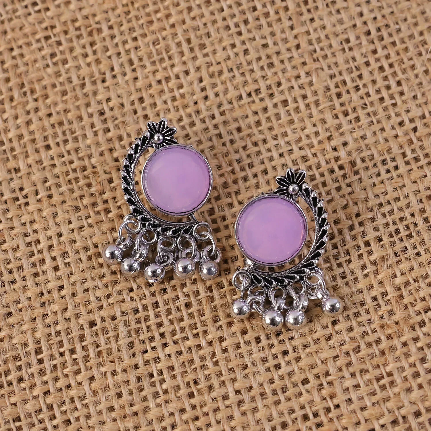 Oxidized Silver Lavender Stone Earrings | Ethnic Antique Jewelry | Women’s Fashion Drops - Image 4