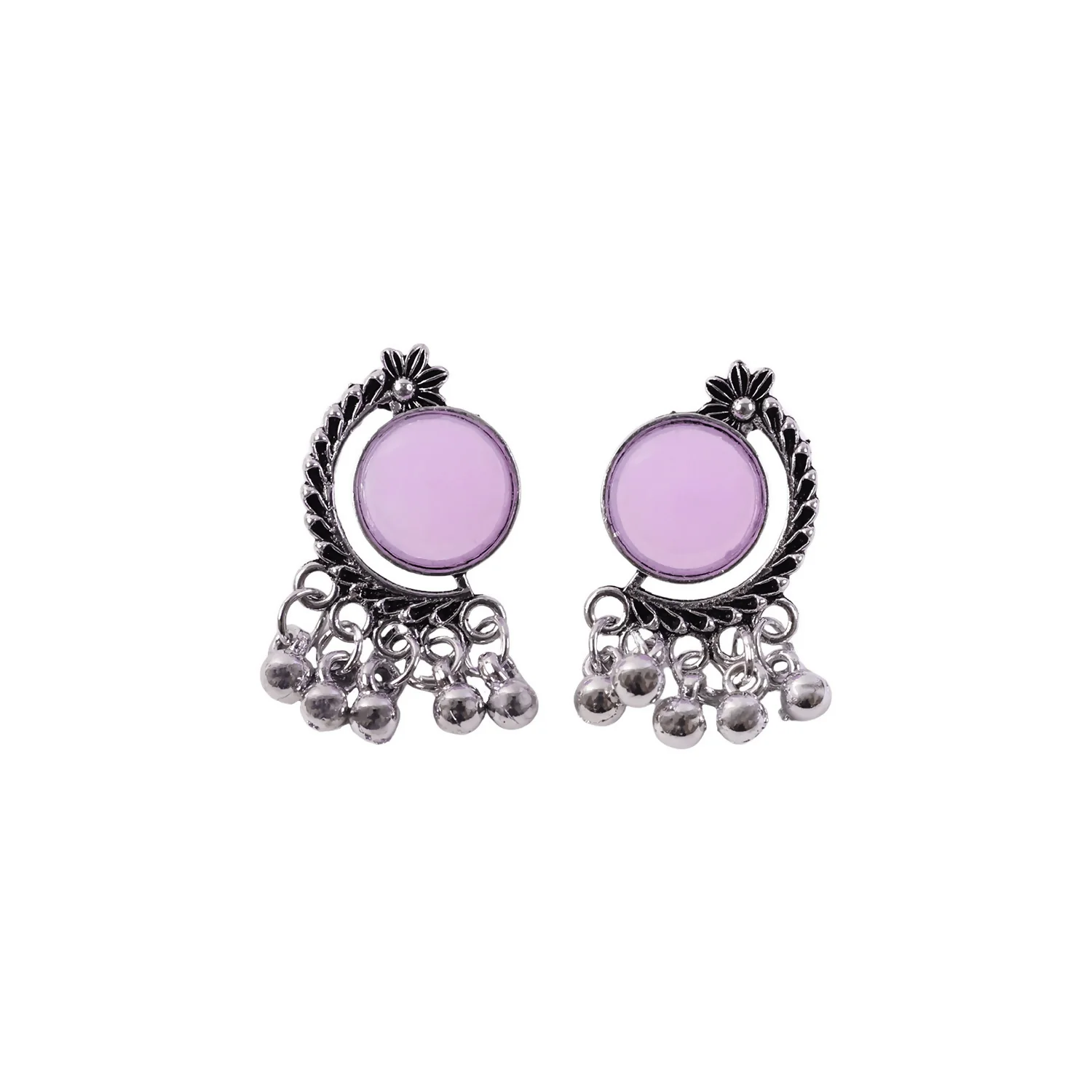 Oxidized Silver Lavender Stone Earrings | Ethnic Antique Jewelry | Women’s Fashion Drops - Image 5